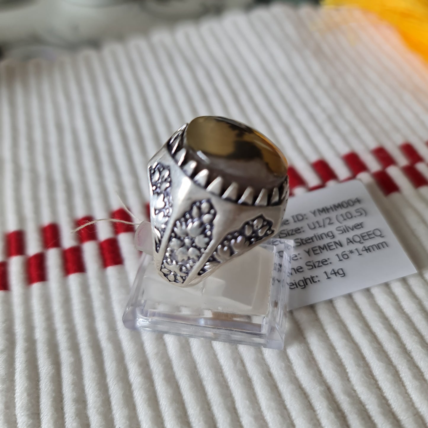 Yemeni Rare Genuine Agate 925 Silver Men's Ring YMHM004