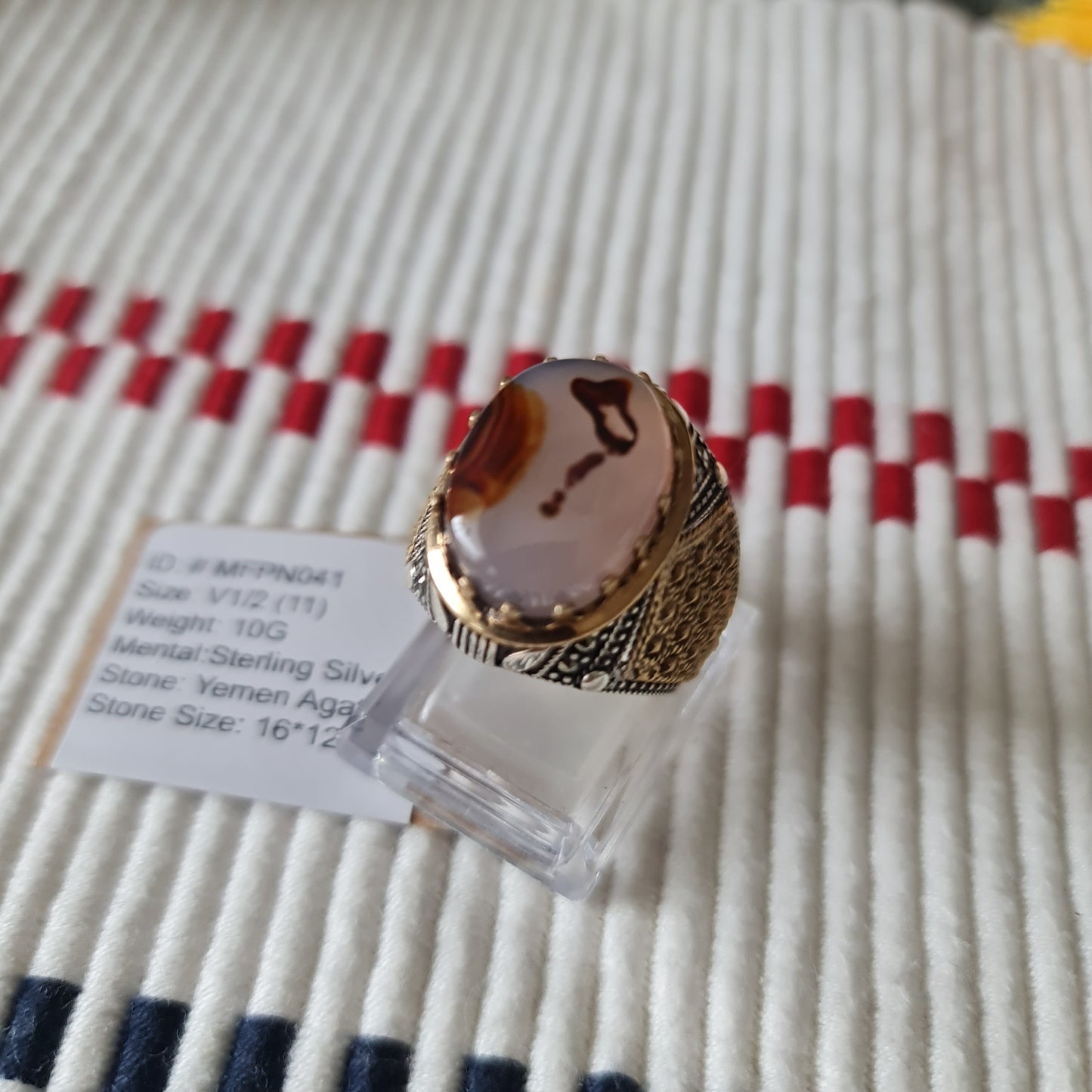 Yemeni Rare Genuine Agate 925 Silver Men's Ring MFPN041