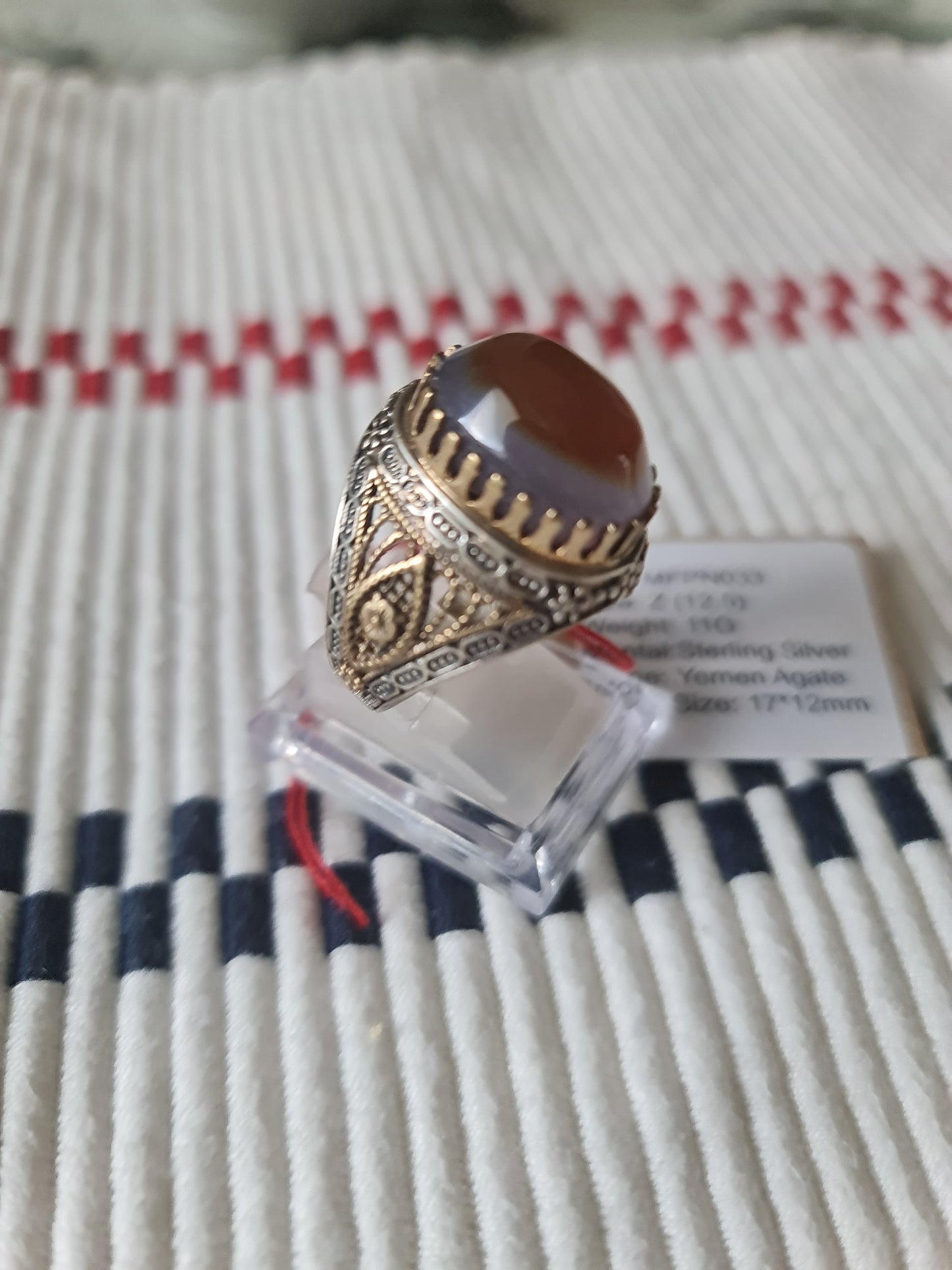 Yemeni Rare Genuine Agate 925 Silver Men's Ring MFPN033