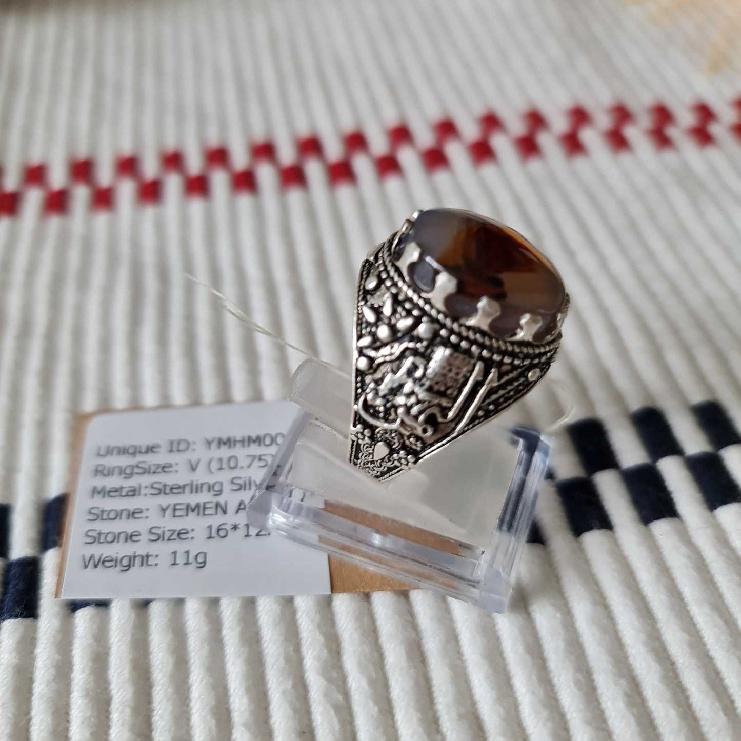 Yemeni Rare Genuine Agate 925 Silver Men's Ring YMHM002