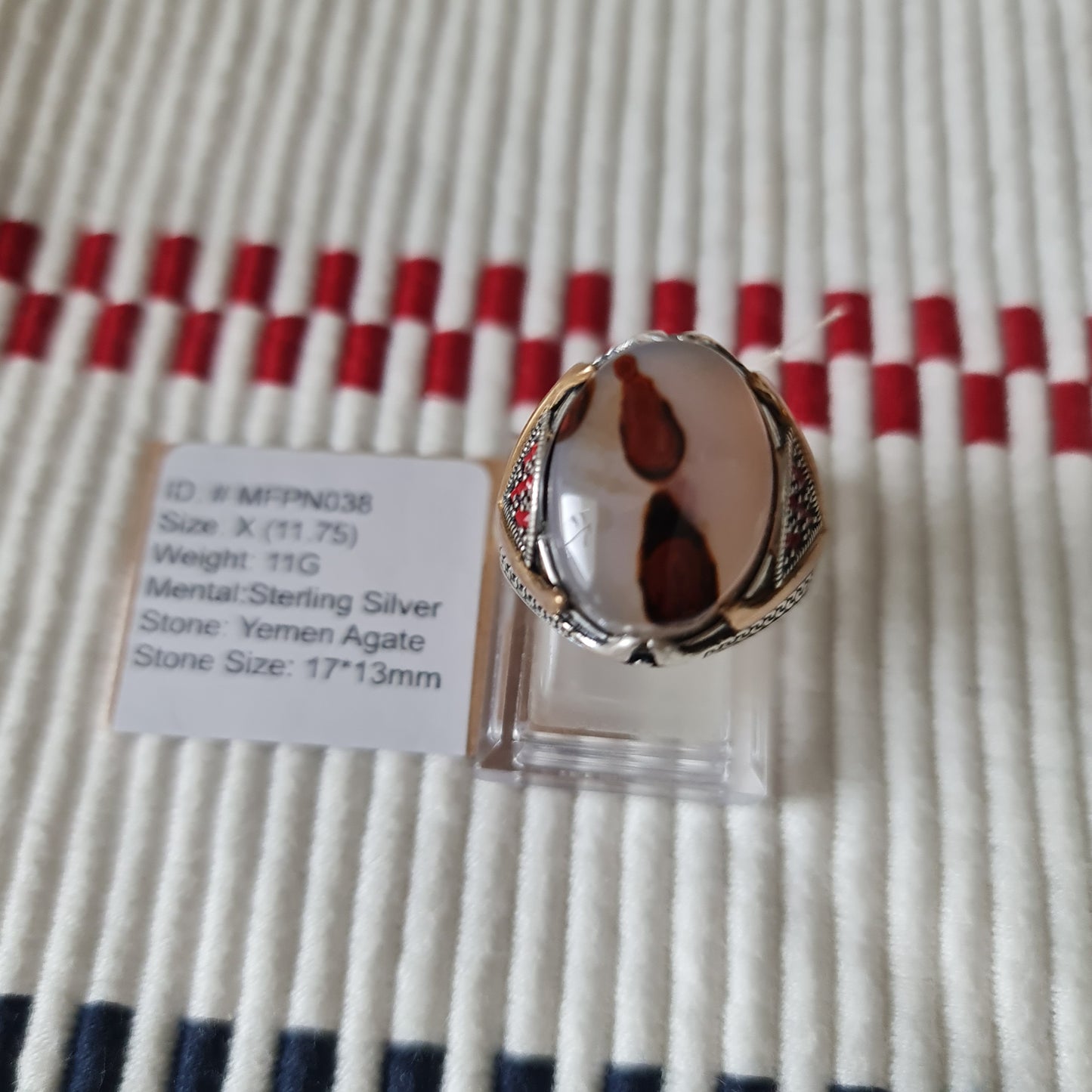 Yemeni Rare Genuine Agate 925 Silver Men's Ring MFPN038