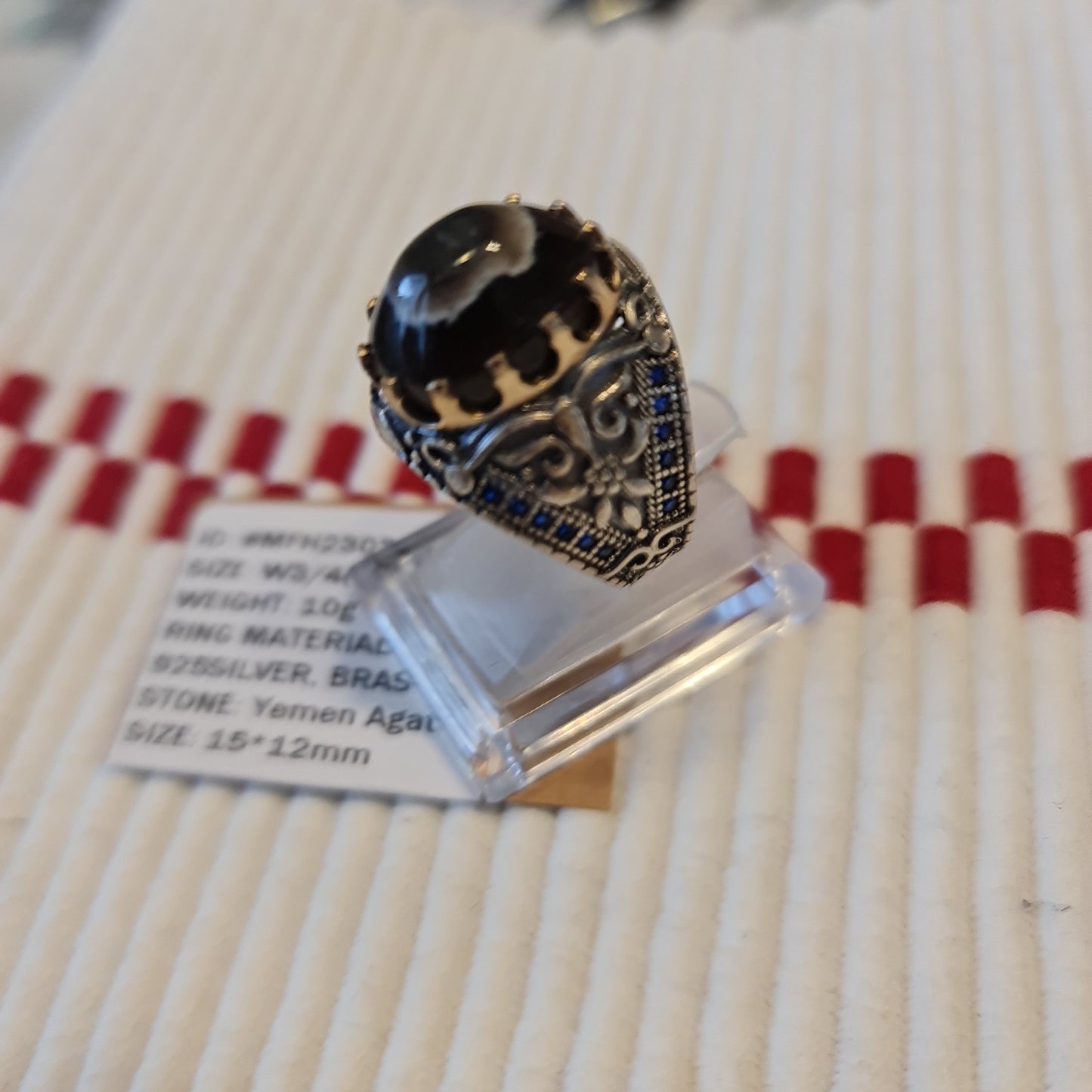 Yemeni Rare Genuine Agate 925 Silver Men's Ring MFH230308