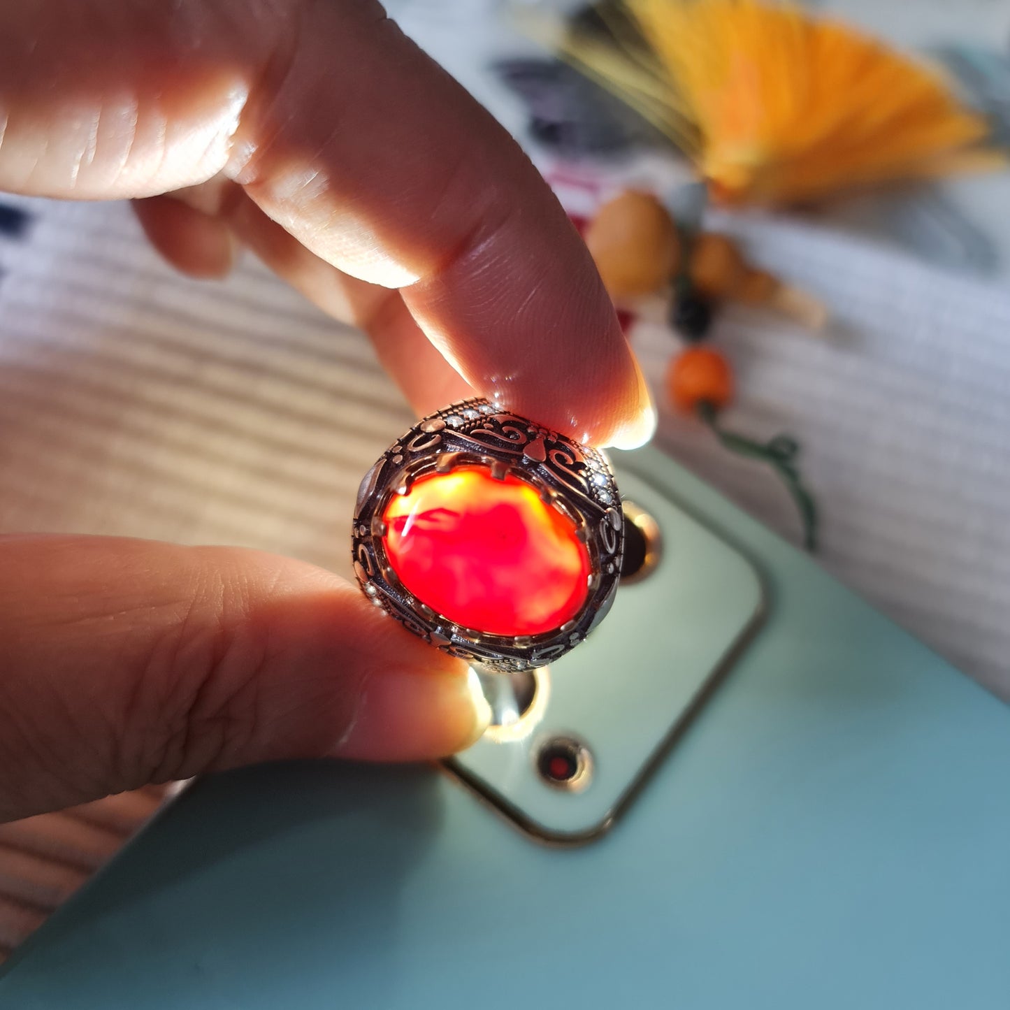 Yemeni Rare Genuine Agate 925 Silver Men's Ring DR03357