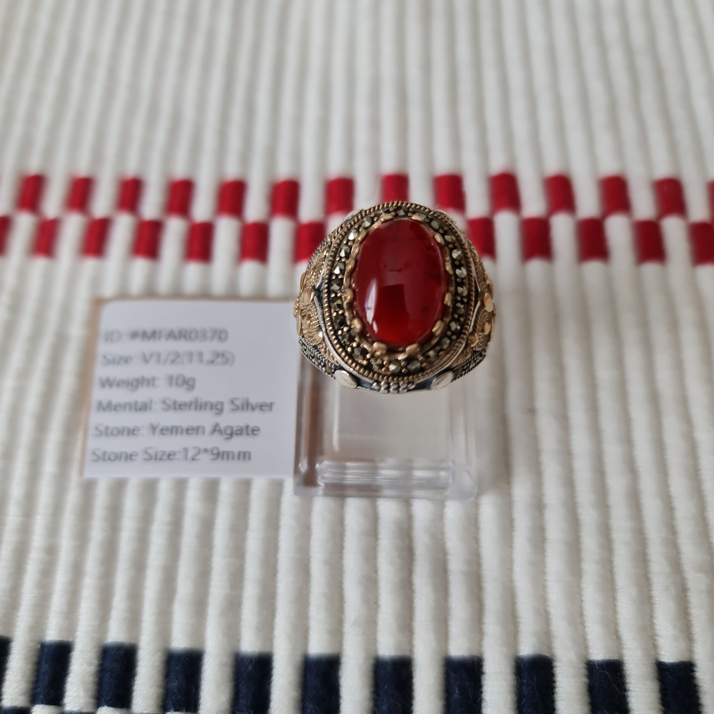 Yemeni Rare Genuine Agate 925 Silver Men's Ring MFAR0370