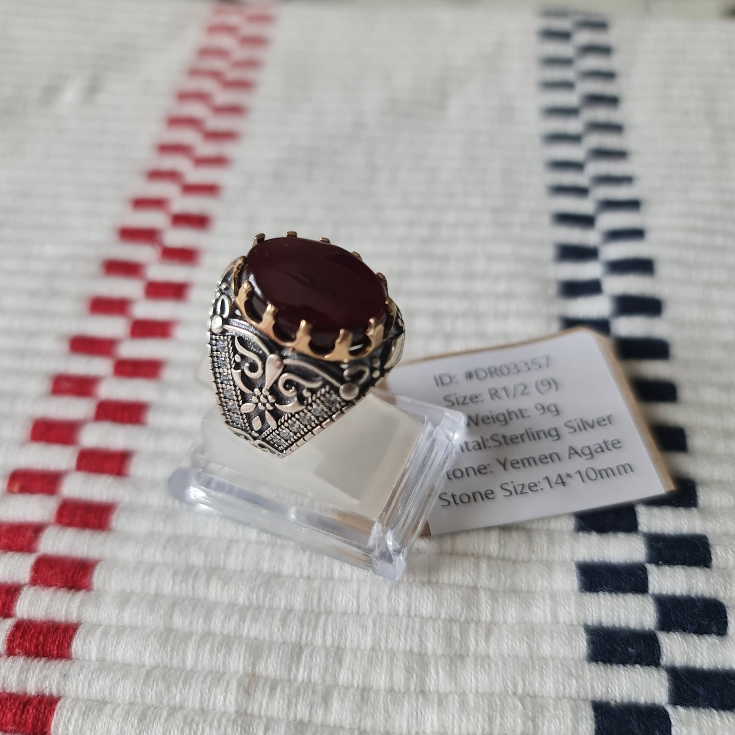 Yemeni Rare Genuine Agate 925 Silver Men's Ring DR03357