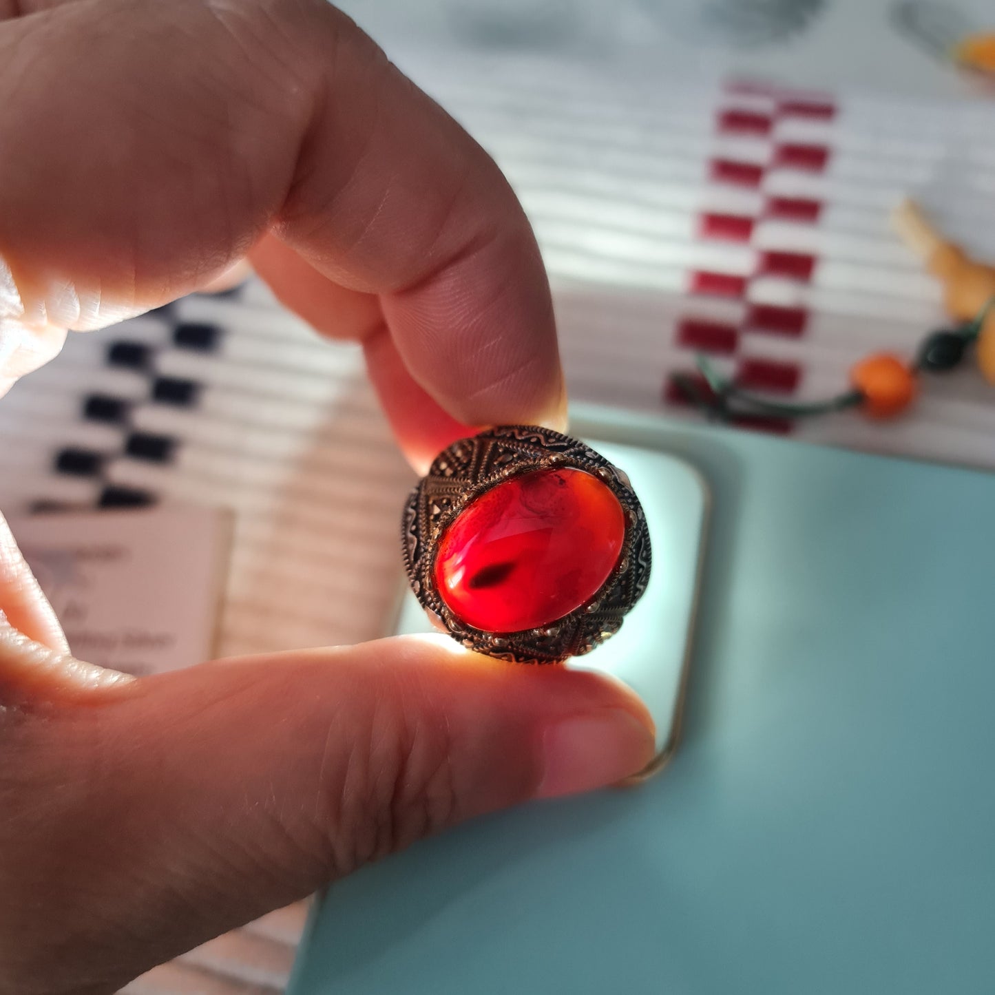Yemeni Rare Genuine Agate 925 Silver Men's Ring MFAR0385