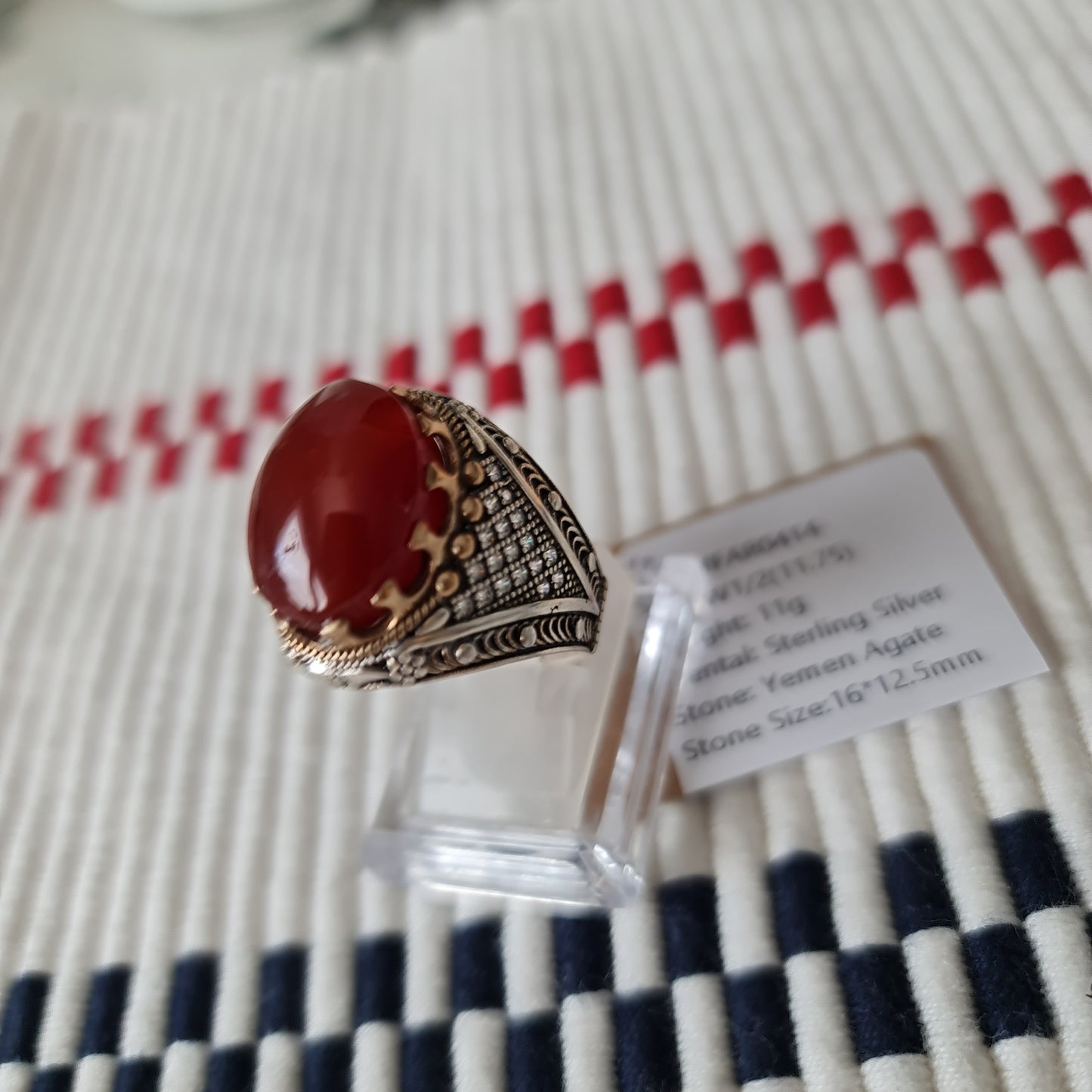 Yemeni Rare Genuine Agate 925 Silver Men's Ring MFAR0414