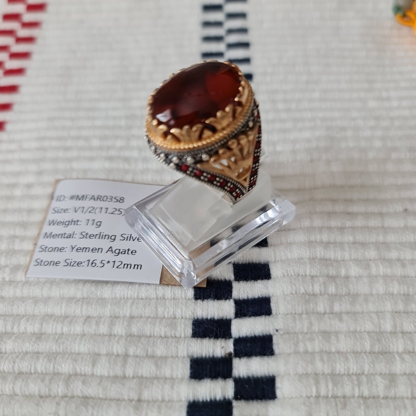 Yemeni Rare Genuine Agate 925 Silver Men's Ring MFAR0358