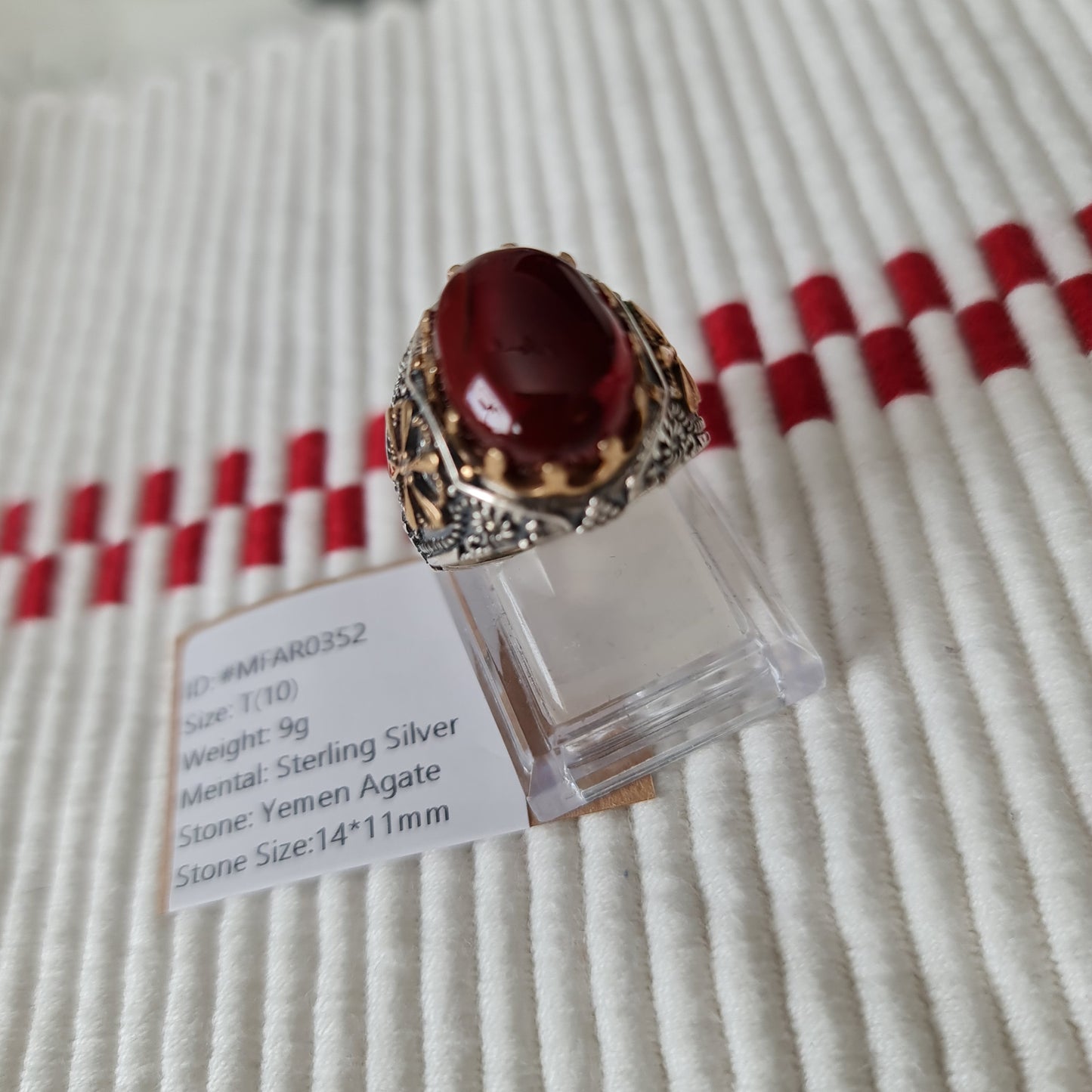 Yemeni Rare Genuine Agate 925 Silver Men's Ring MFAR0352