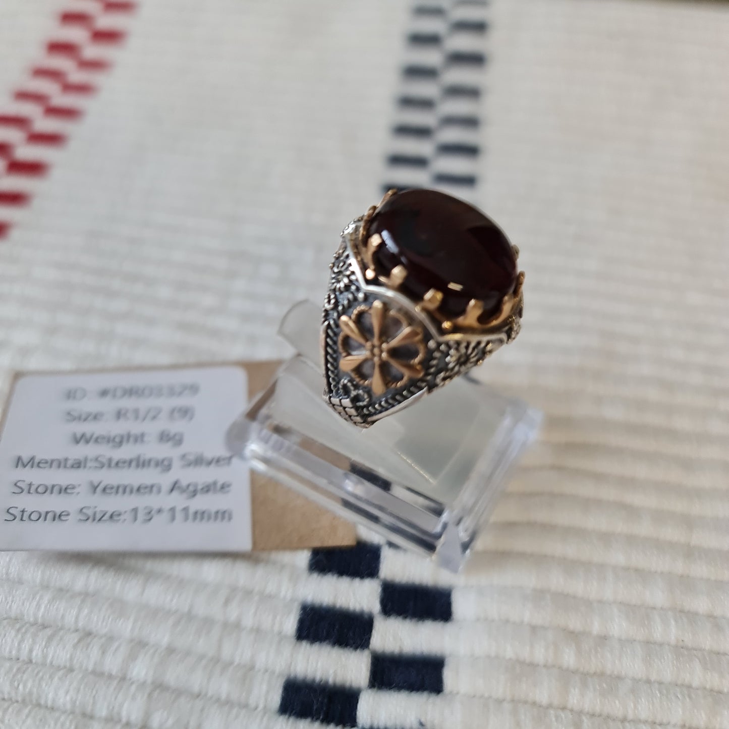 Yemeni Rare Genuine Agate 925 Silver Men's Ring DR03329