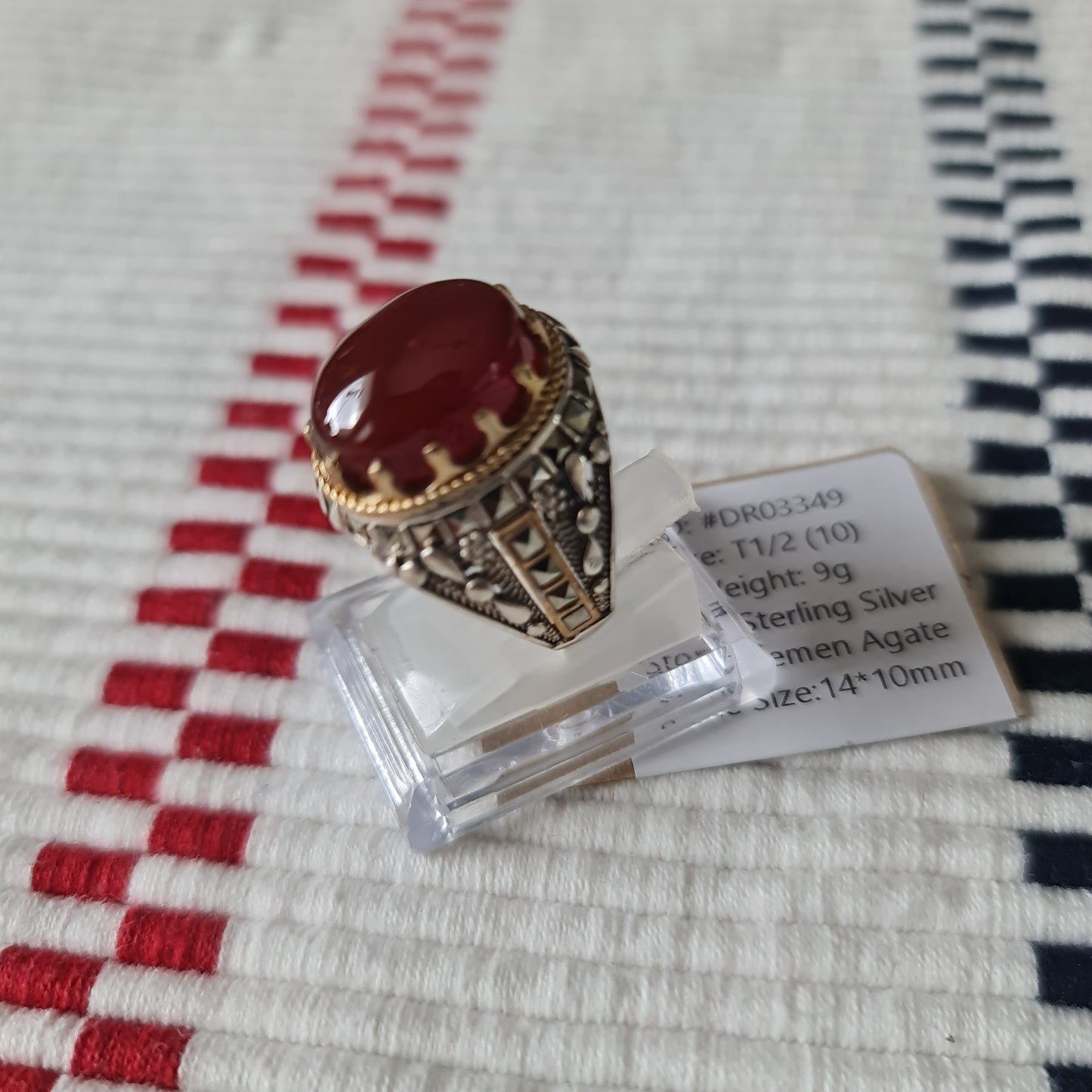 Yemeni Rare Genuine Agate 925 Silver Men's Ring DR03349