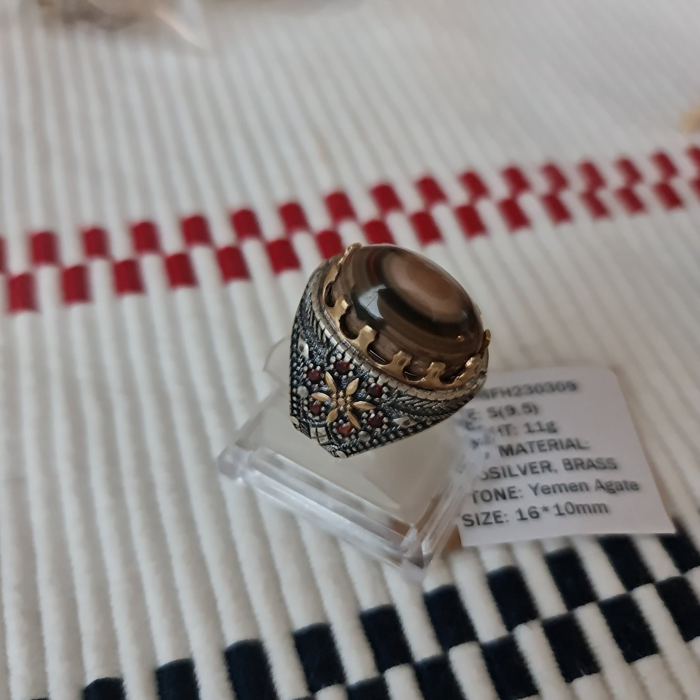 Yemeni Rare Genuine Agate 925 Silver Men's Ring MFH230309