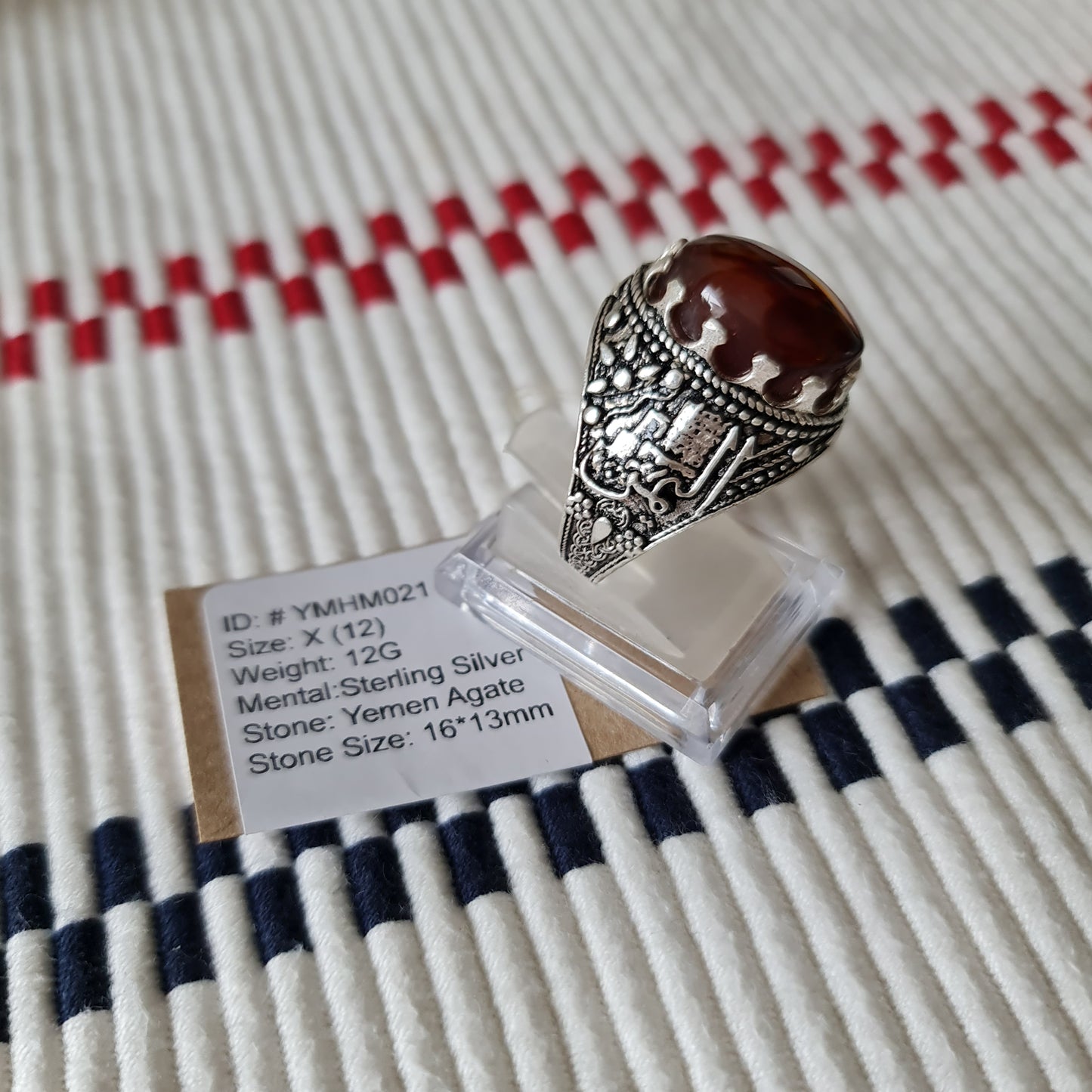 Yemeni Rare Genuine Agate 925 Silver Men's Ring YMHM021