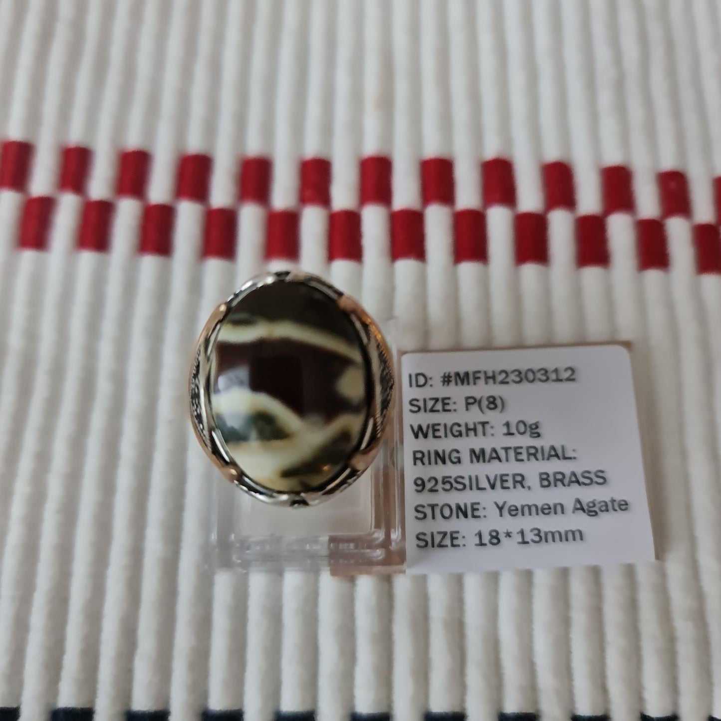 Anillo yemení de ágata genuina de plata 925 para hombre MFH230312