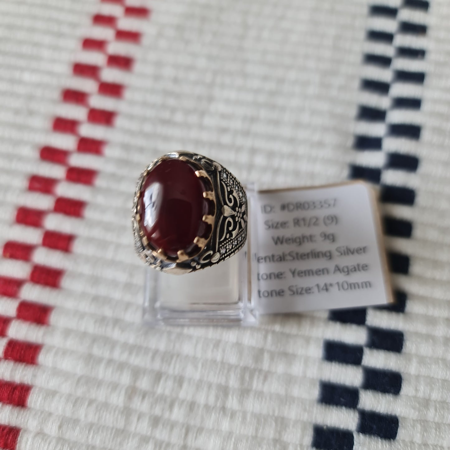 Yemeni Rare Genuine Agate 925 Silver Men's Ring DR03357