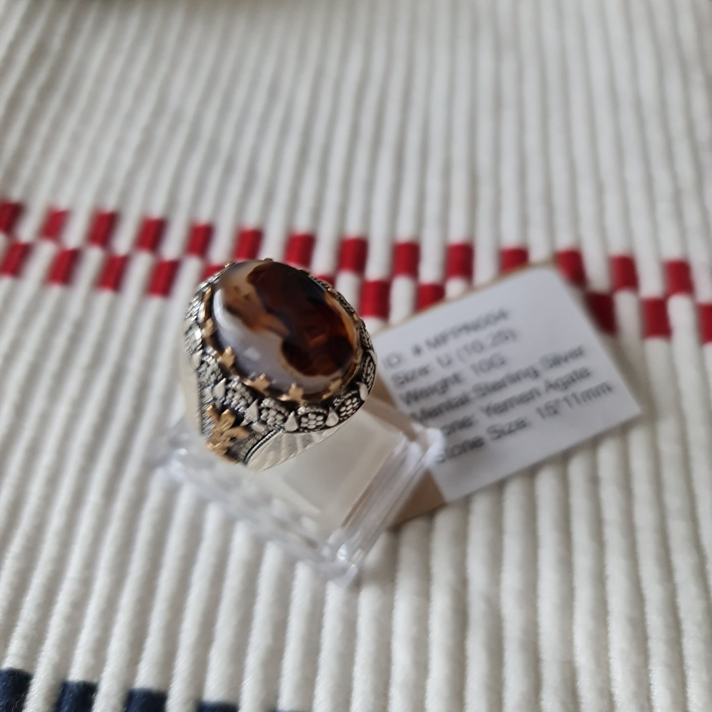Yemeni Rare Genuine Agate 925 Silver Men's Ring MFPN004