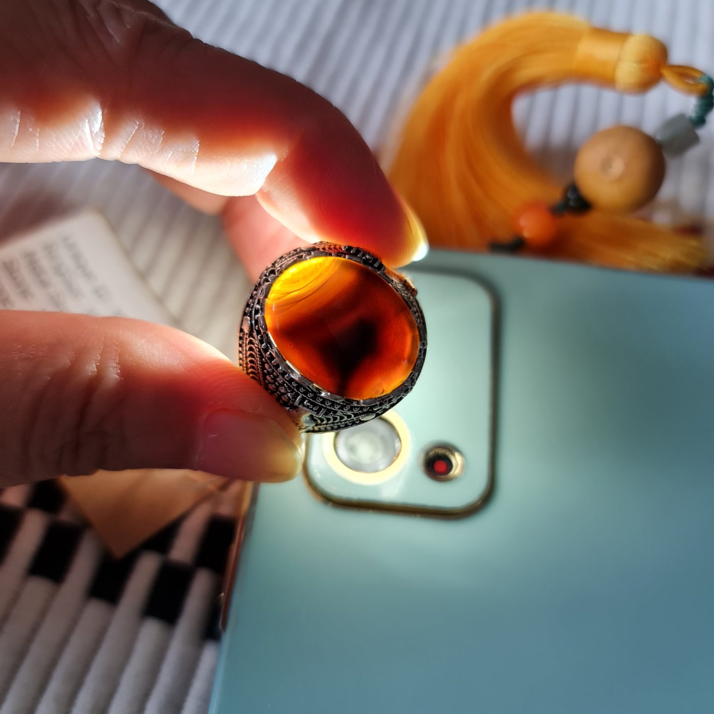 Yemeni Rare Genuine Agate 925 Silver Men's Ring YMHM014