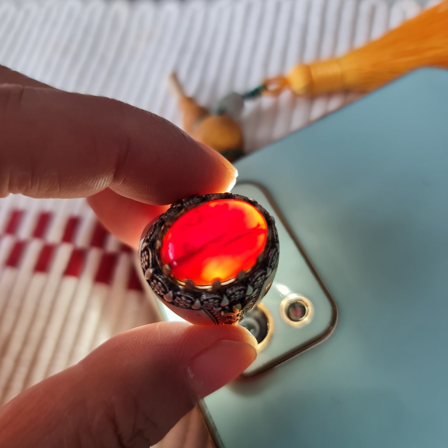 Yemeni Rare Genuine Agate 925 Silver Men's Ring DR03380
