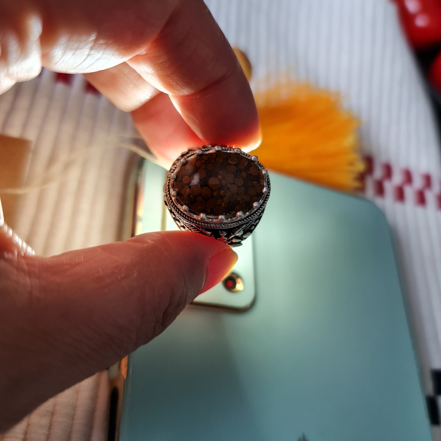 Yemeni Rare Genuine Agate 925 Silver Men's Ring YMHM015