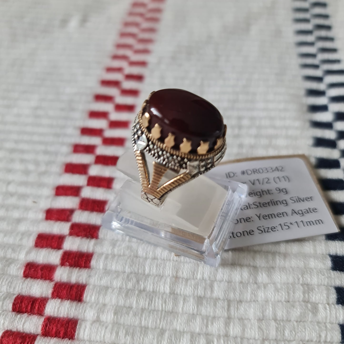 Yemeni Rare Genuine Agate 925 Silver Men's Ring DR03342