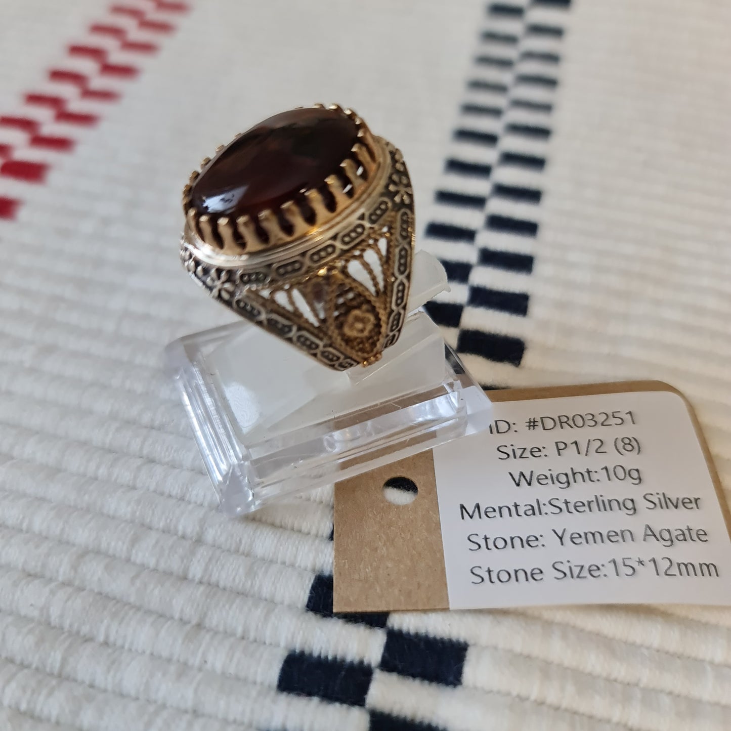 Yemeni Rare Genuine Agate 925 Silver Men's Ring DR03251