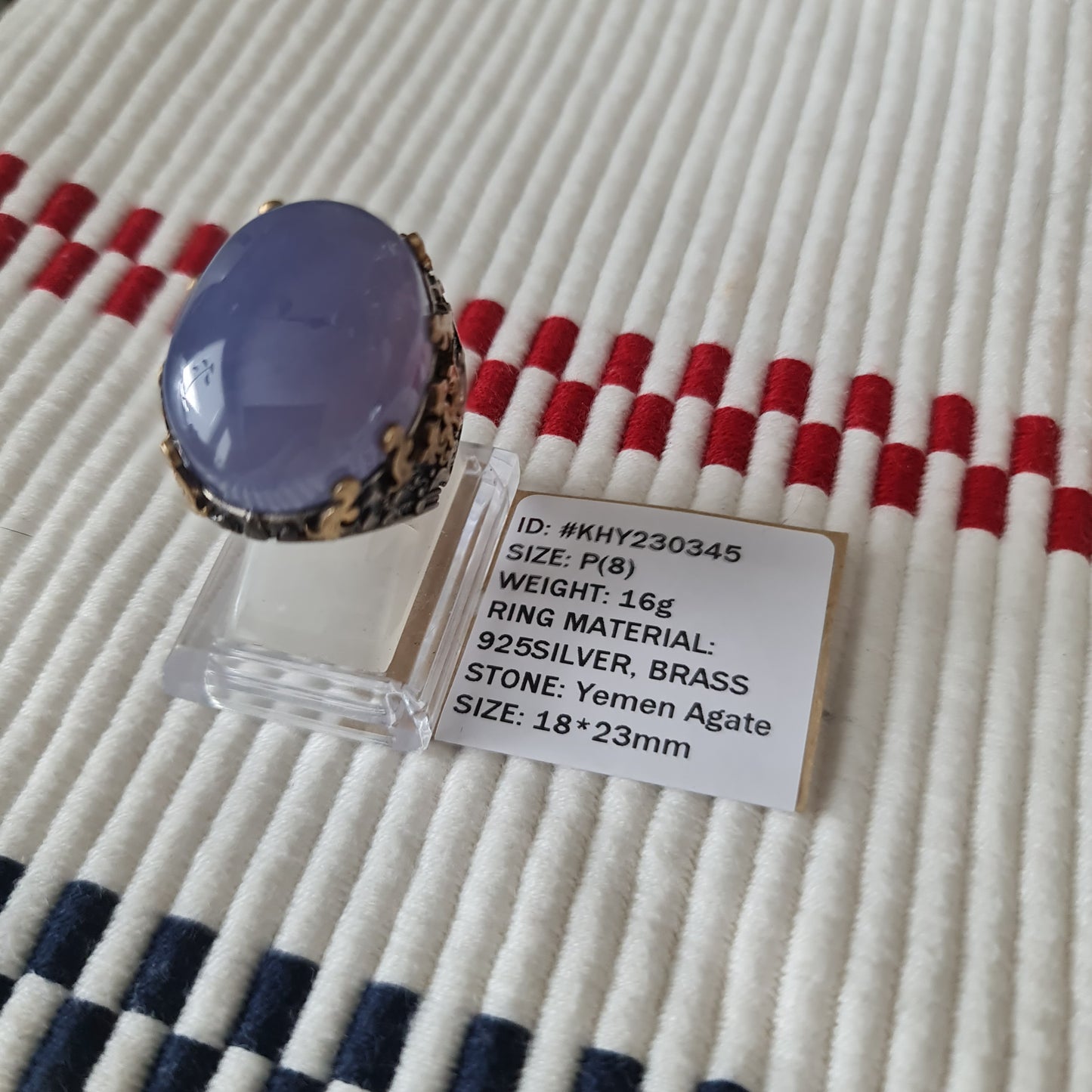 Yemeni Rare Genuine Agate 925 Silver Men's Ring KHY230345
