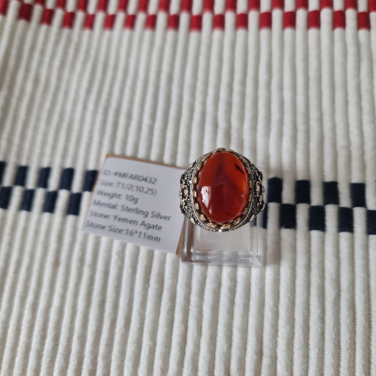Yemeni Rare Genuine Agate 925 Silver Men's Ring MFAR0432