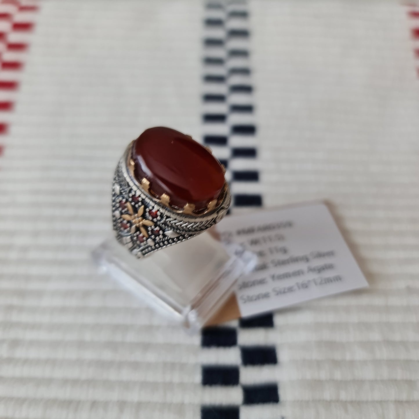 Yemeni Rare Genuine Agate 925 Silver Men's Ring MFAR0359
