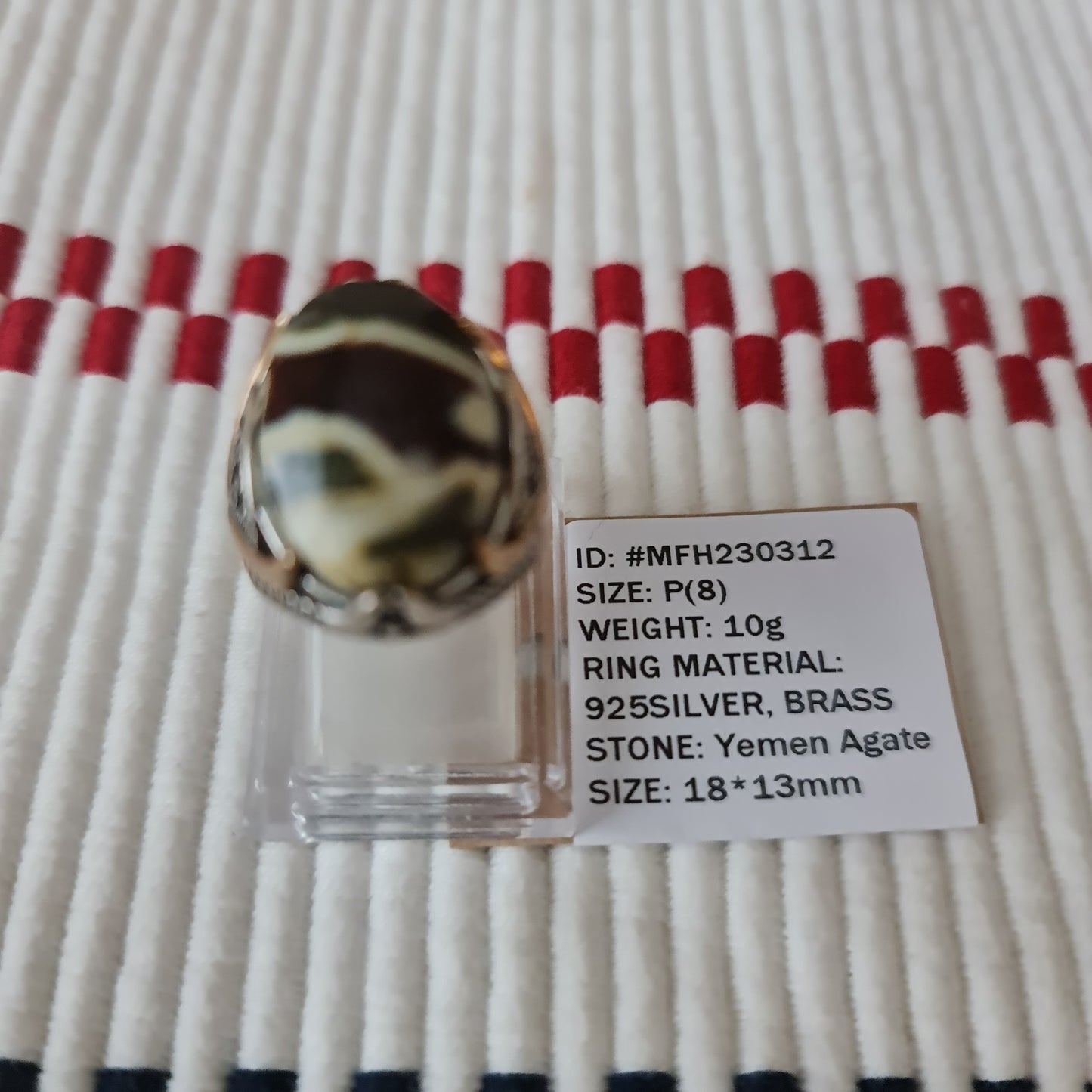 Anillo yemení de ágata genuina de plata 925 para hombre MFH230312