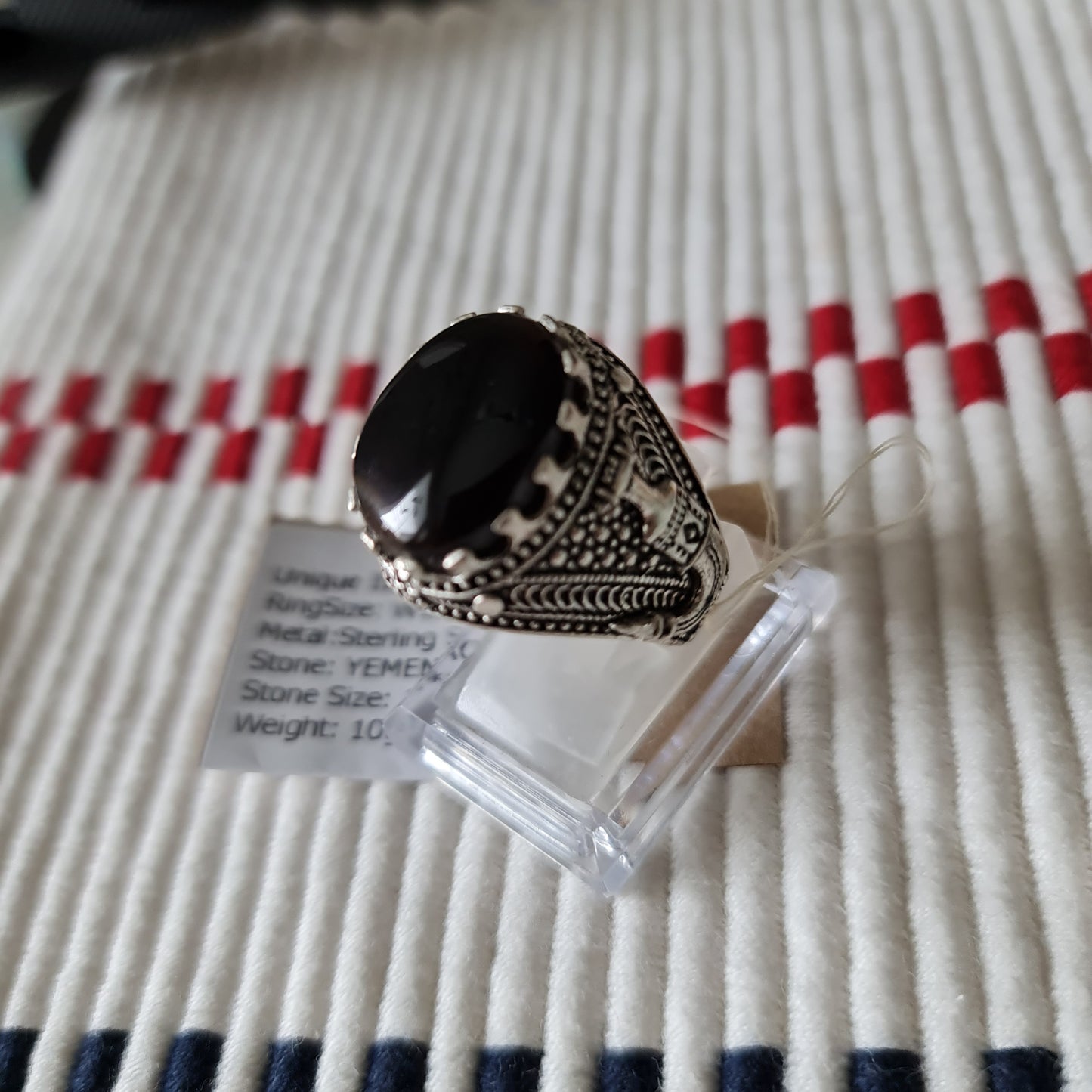 Yemeni Rare Genuine Agate 925 Silver Men's Ring YMHM014