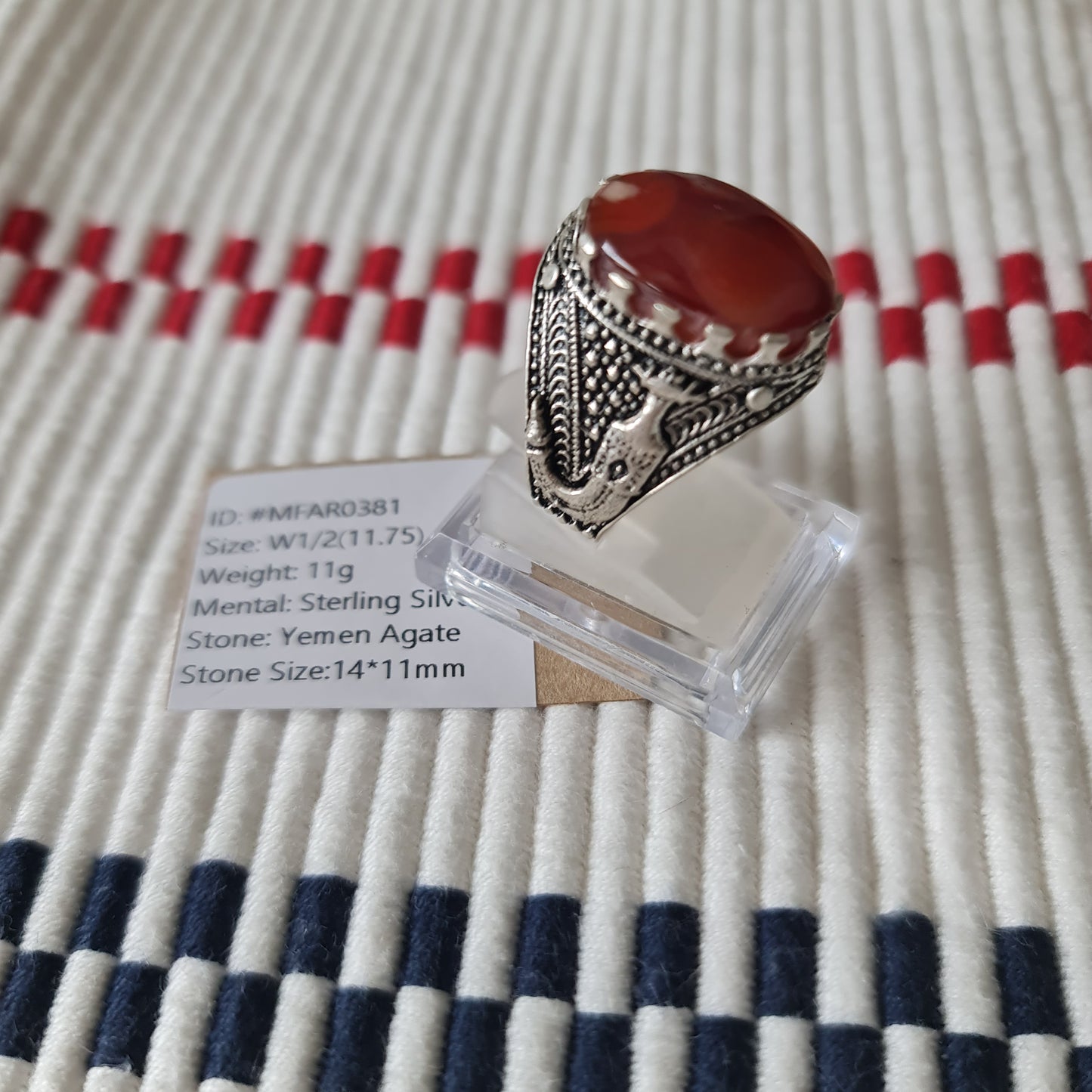 Yemeni Rare Genuine Agate 925 Silver Men's Ring MFAR0381