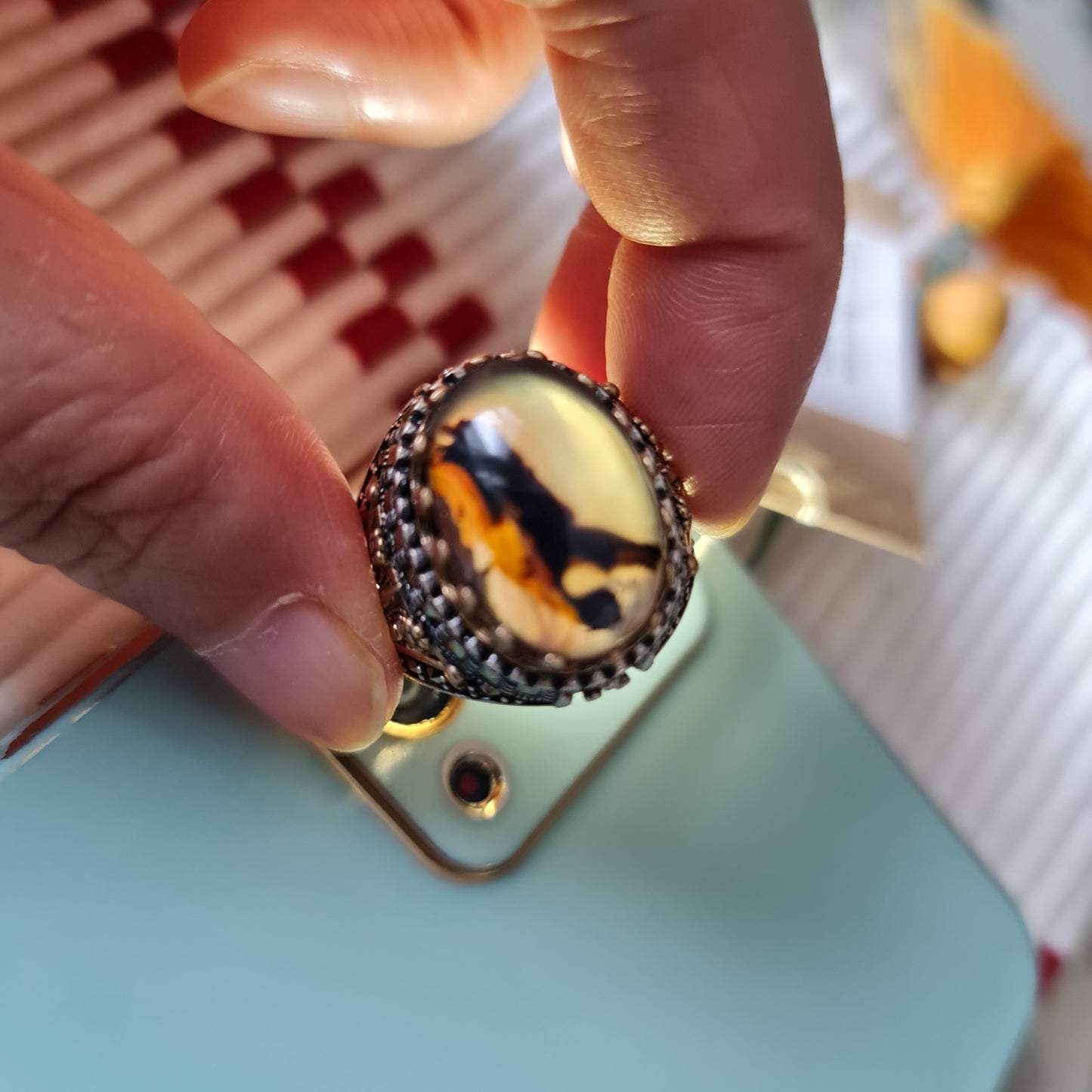 Yemeni Rare Genuine Agate 925 Silver Men's Ring MFPN022