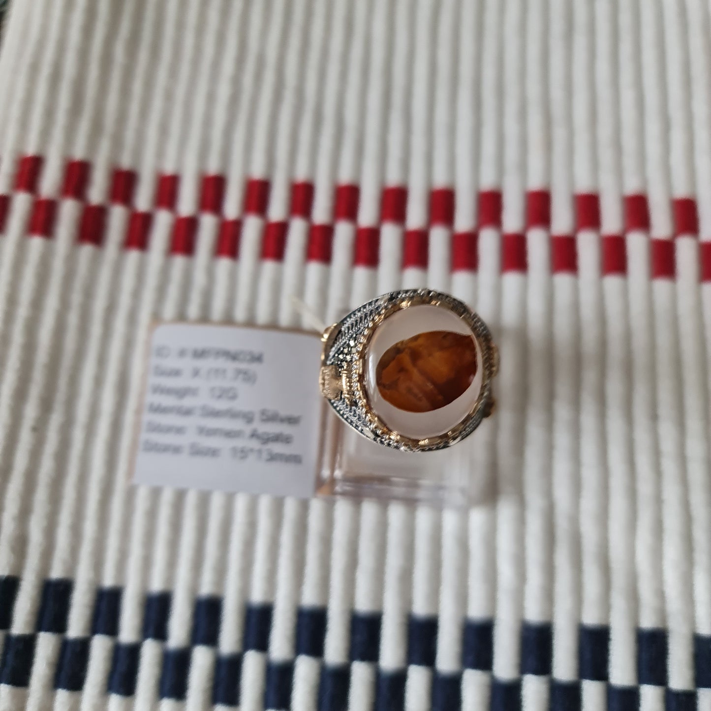 Yemeni Rare Genuine Agate 925 Silver Men's Ring MFPN034
