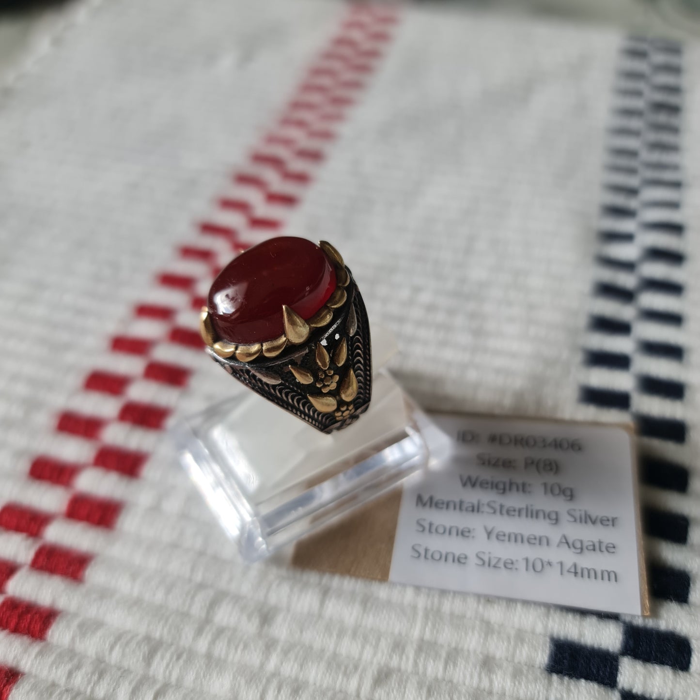 Yemeni Rare Genuine Agate 925 Silver Men's Ring DR03406
