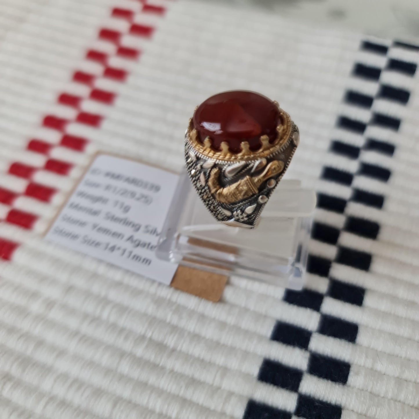 Yemeni Rare Genuine Agate 925 Silver Men's Ring MFAR0339