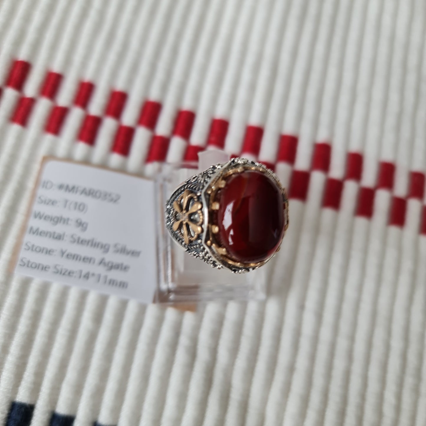 Yemeni Rare Genuine Agate 925 Silver Men's Ring MFAR0352