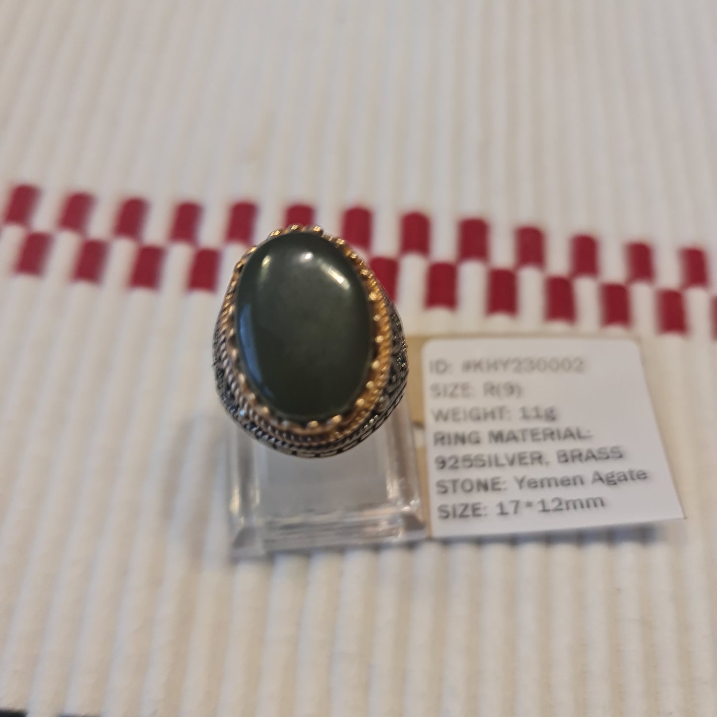 Anillo yemení de ágata genuina de plata 925 para hombre, raro, MF230002