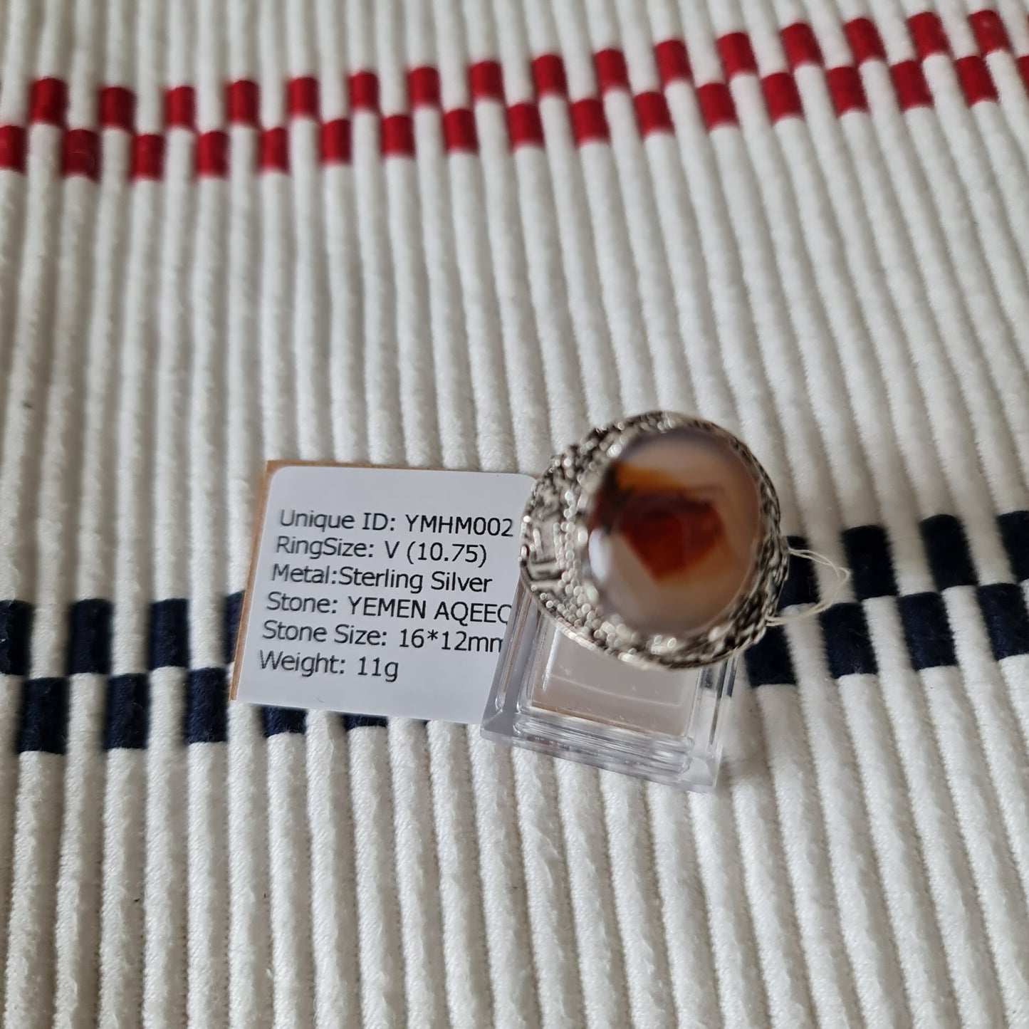Yemeni Rare Genuine Agate 925 Silver Men's Ring YMHM002