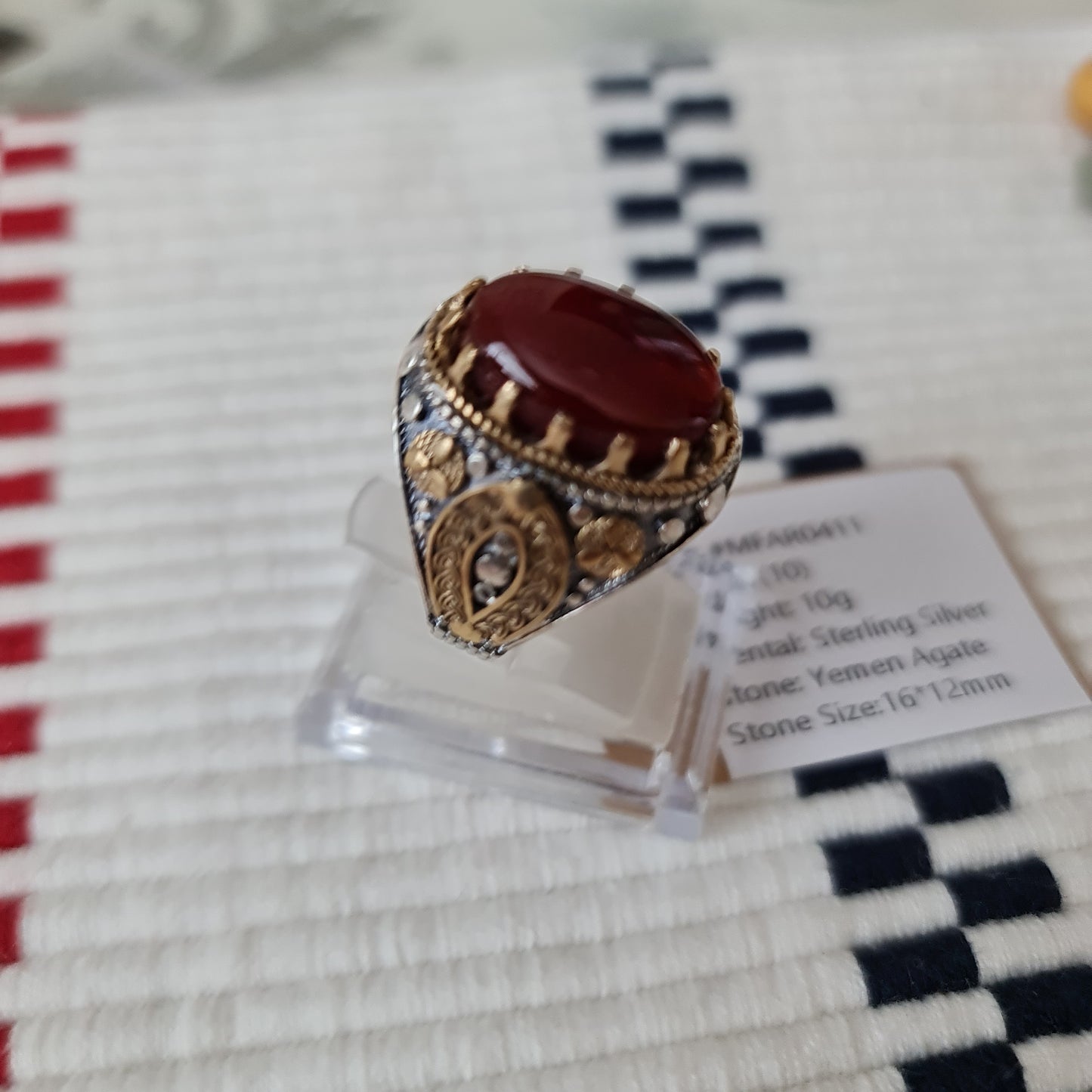 Yemeni Rare Genuine Agate 925 Silver Men's Ring MFAR0411