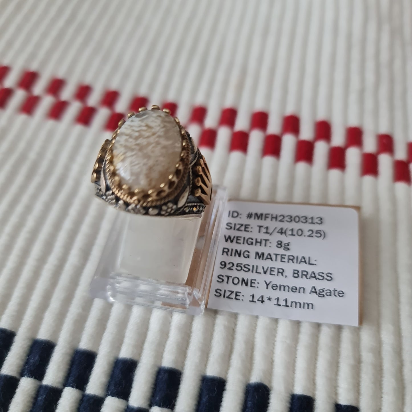 Yemeni Rare Genuine Agate 925 Silver Men's Ring MFH230313
