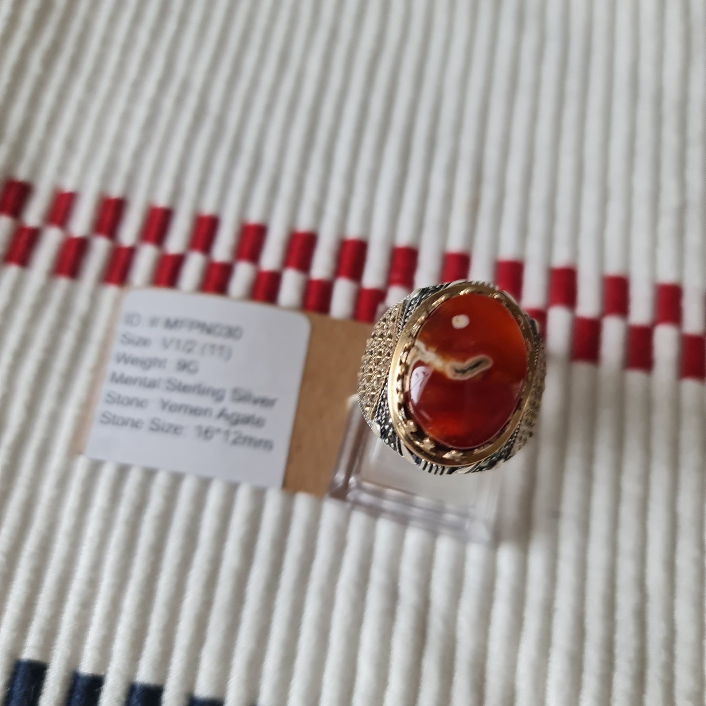 Yemeni Rare Genuine Agate 925 Silver Men's Ring MFPN030