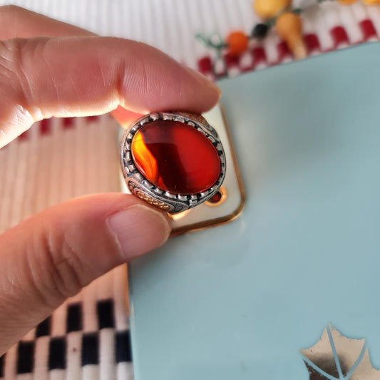 Yemeni Rare Genuine Agate 925 Silver Men's Ring MFAR0347