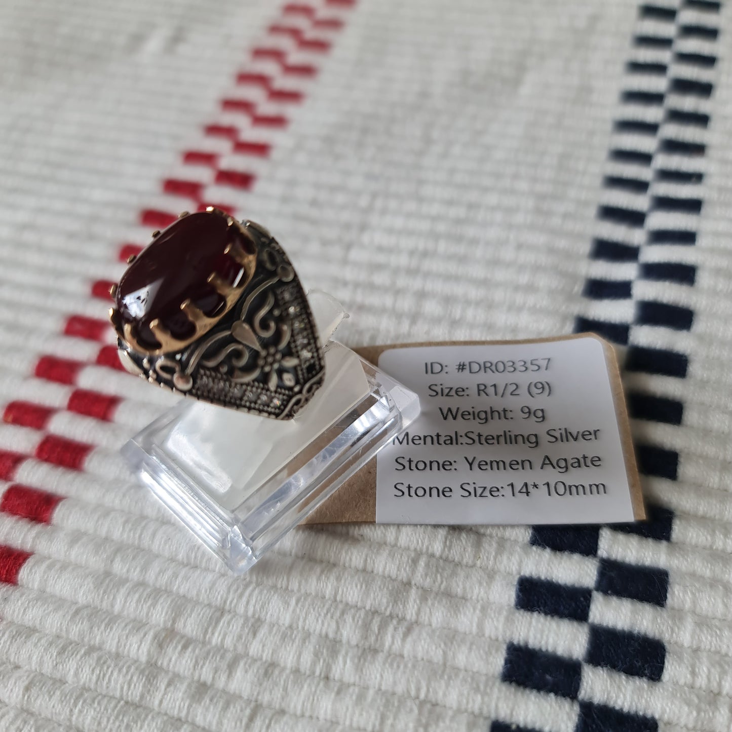Yemeni Rare Genuine Agate 925 Silver Men's Ring DR03357