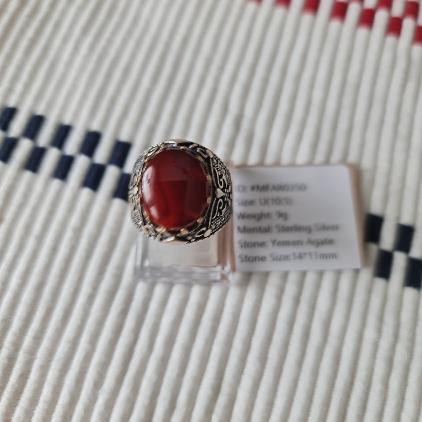 Yemeni Rare Genuine Agate 925 Silver Men's Ring MFAR0350