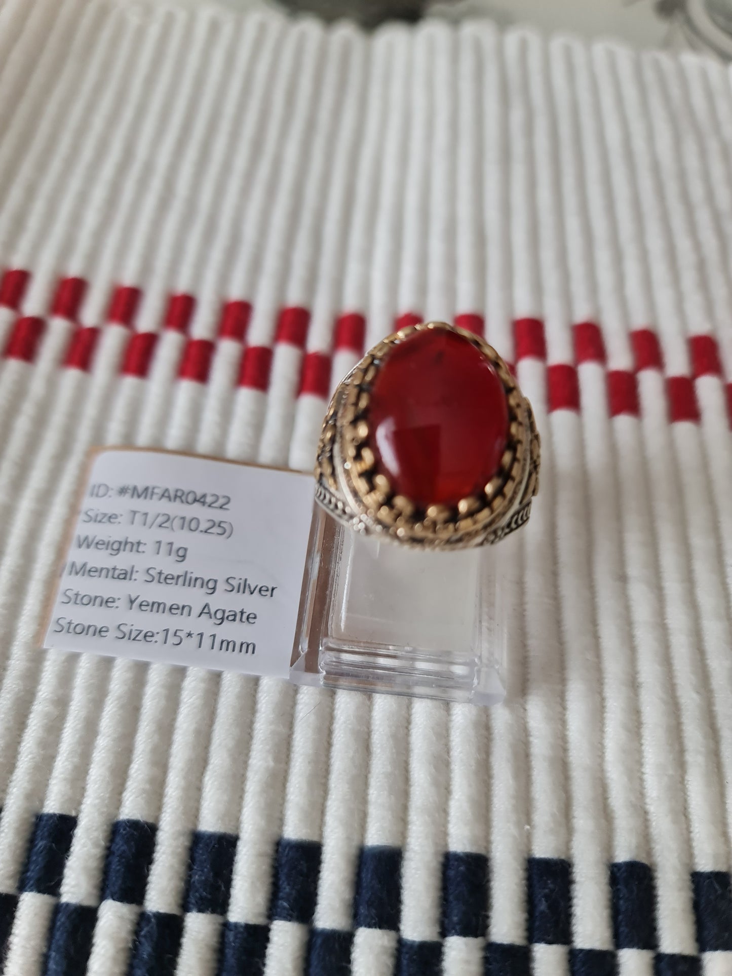 Yemeni Rare Genuine Agate 925 Silver Men's Ring MFAR0422
