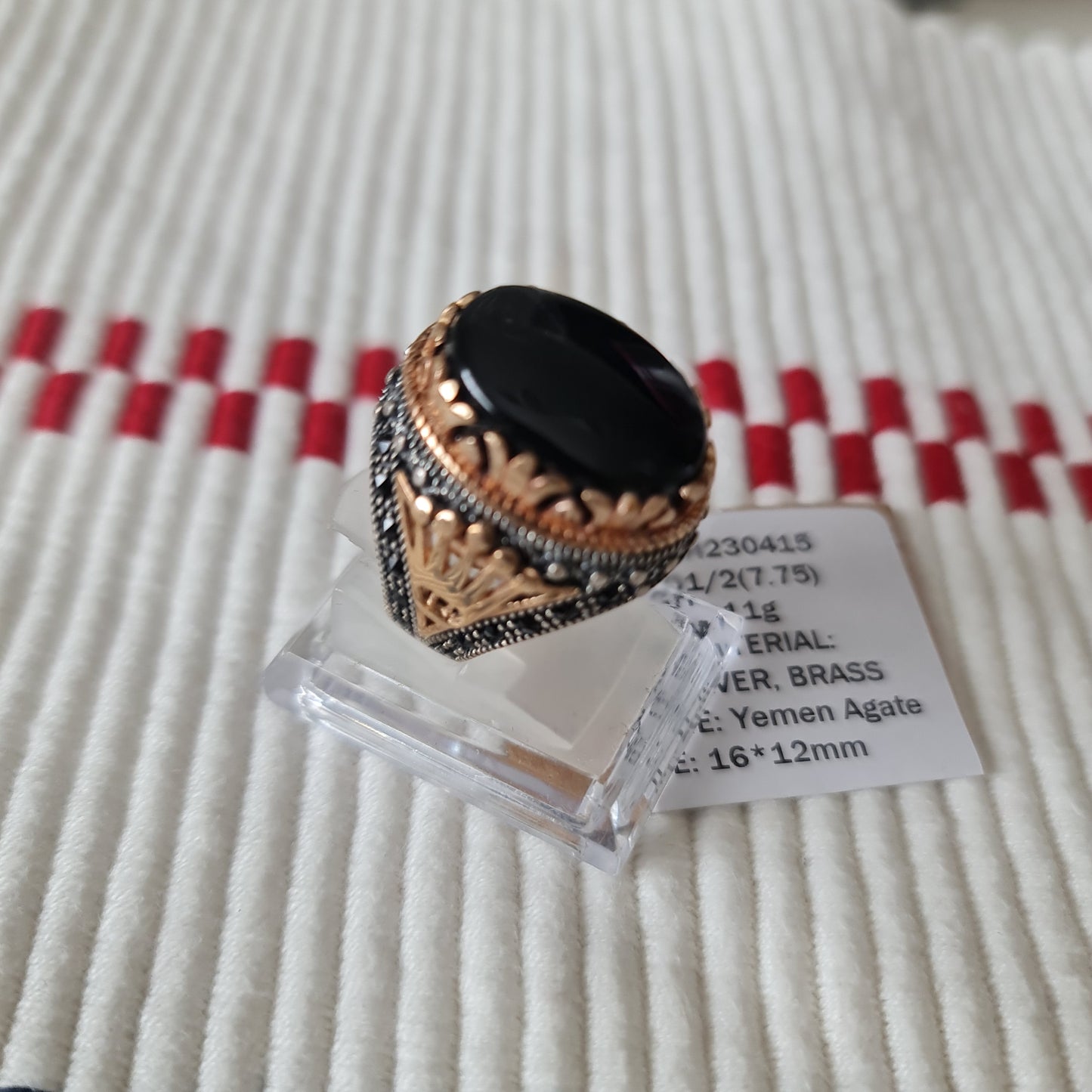 Yemeni Rare Genuine Agate 925 Silver Men's Ring KHH230415