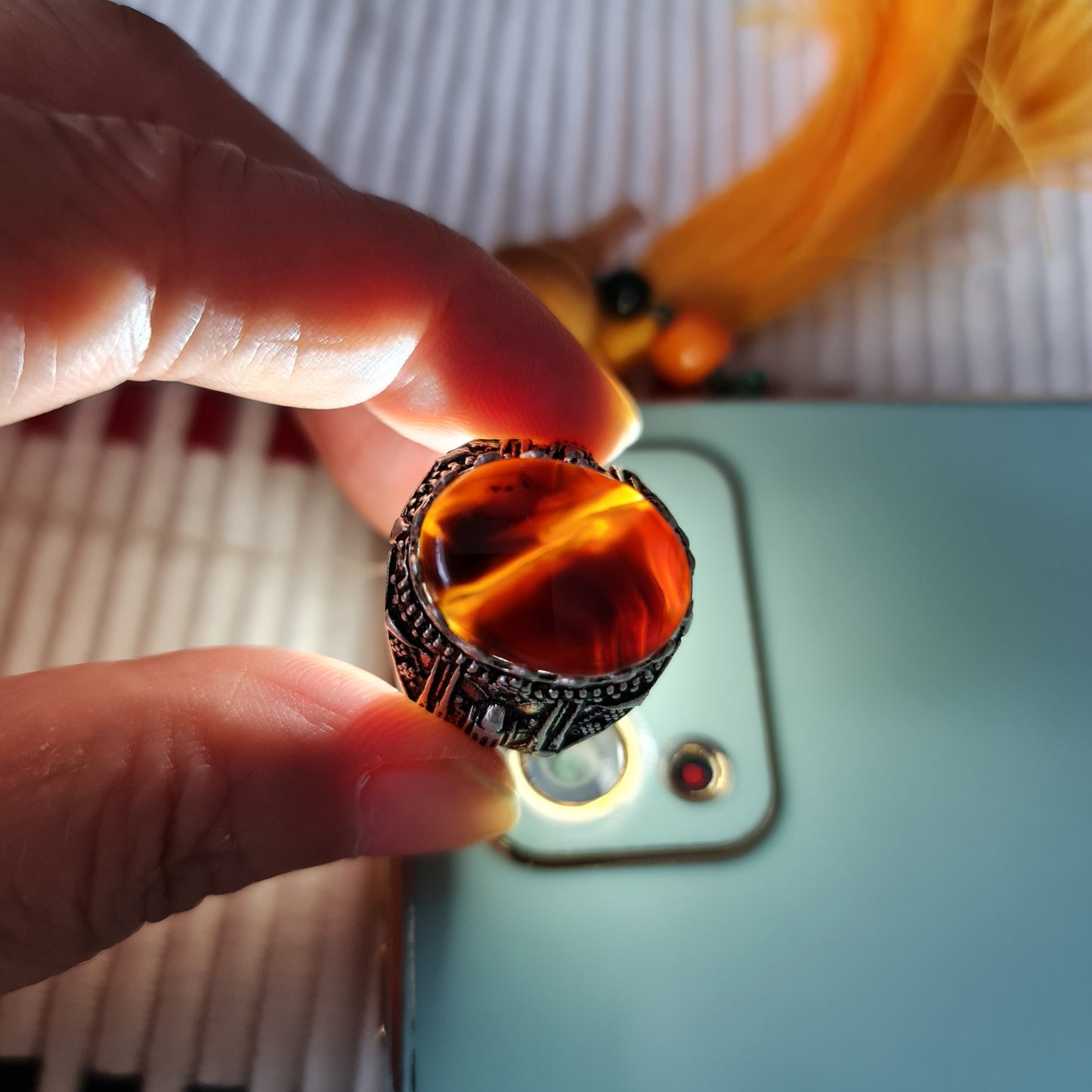Yemeni Rare Genuine Agate 925 Silver Men's Ring YMHM010