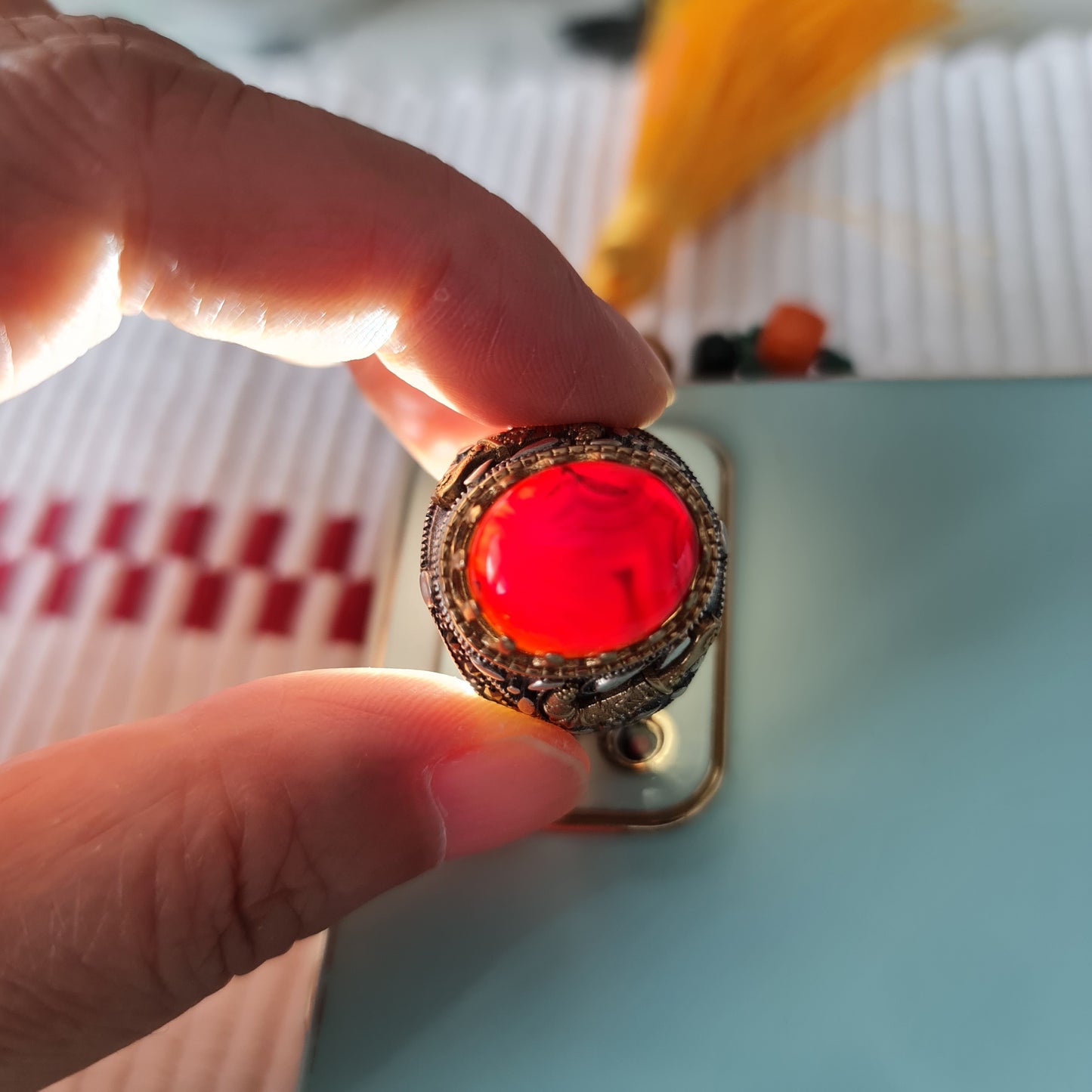 Yemeni Rare Genuine Agate 925 Silver Men's Ring MFAR0325