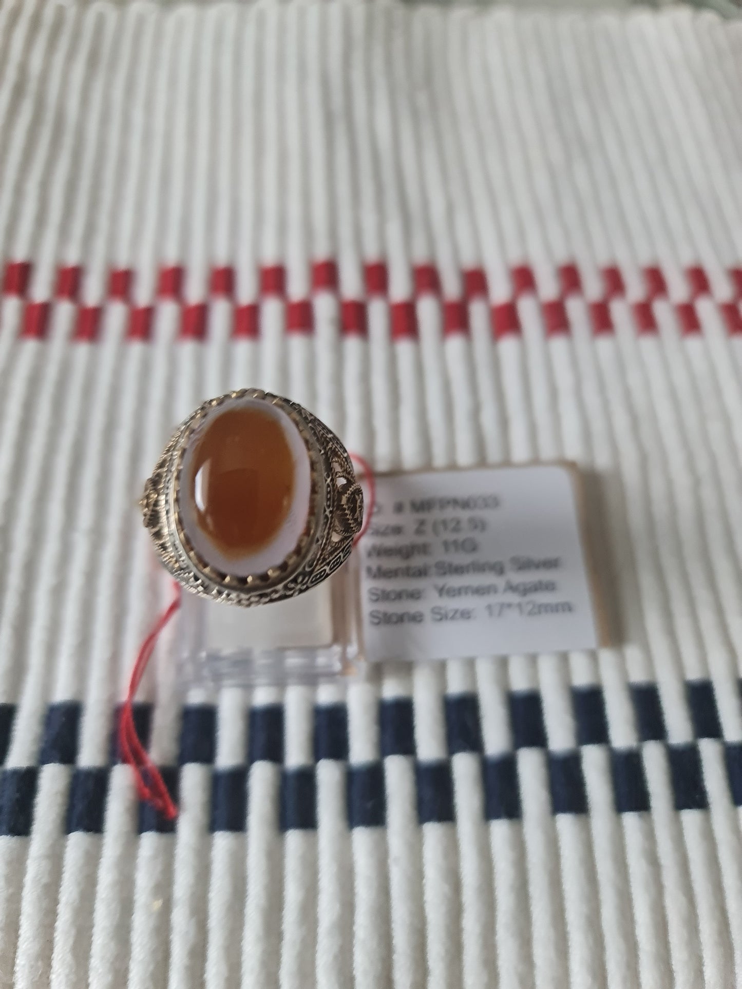 Yemeni Rare Genuine Agate 925 Silver Men's Ring MFPN033