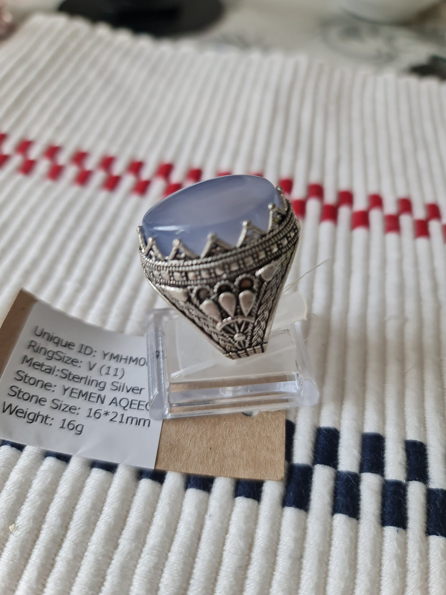 Yemeni Rare Genuine Agate 925 Silver Men's Ring YMHM009